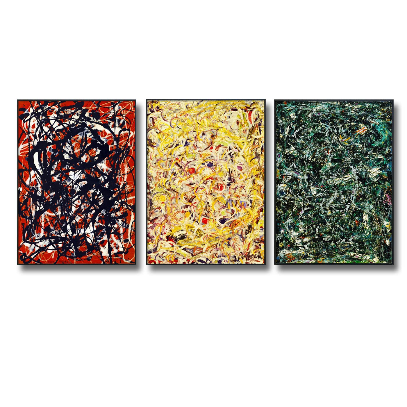 Jackson Pollock Abstract Wall Art Set of 3 - Modern Framed Canvas Prints for Living Room, Bedroom & Home Office Decor | Large Contemporary Artwork for Wall Display