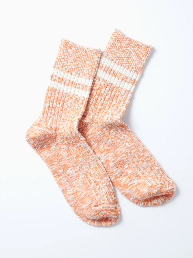 Rototo Organic Cotton Slub Stripe Socks - Soft & Breathable Orange Crew Socks for Men & Women - Perfect for Casual Wear, Running & Outdoor Activities