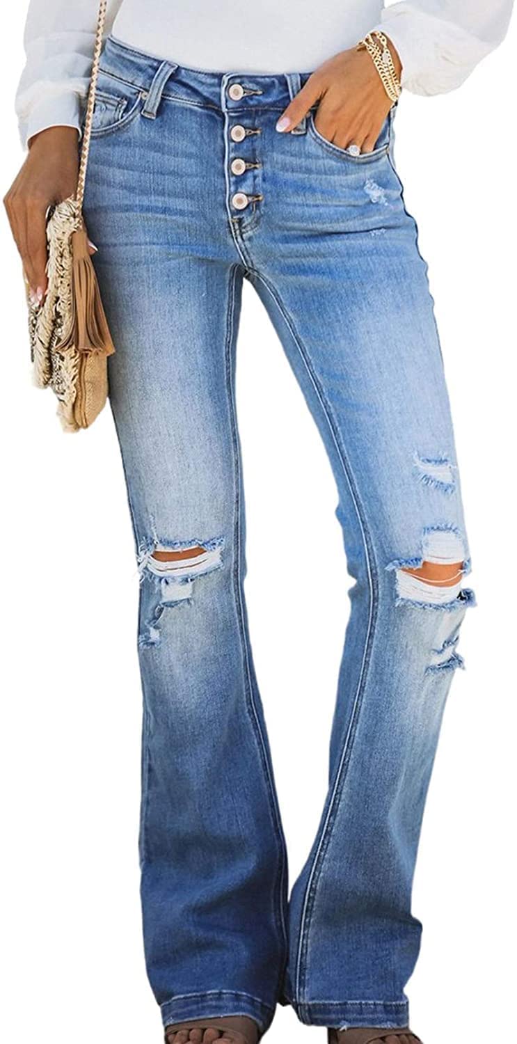 BISUAL Women's High Rise Stretch Denim Flare Jeans - Slimming Wide Leg Bell Bottom Pants for Casual Wear & Night Out