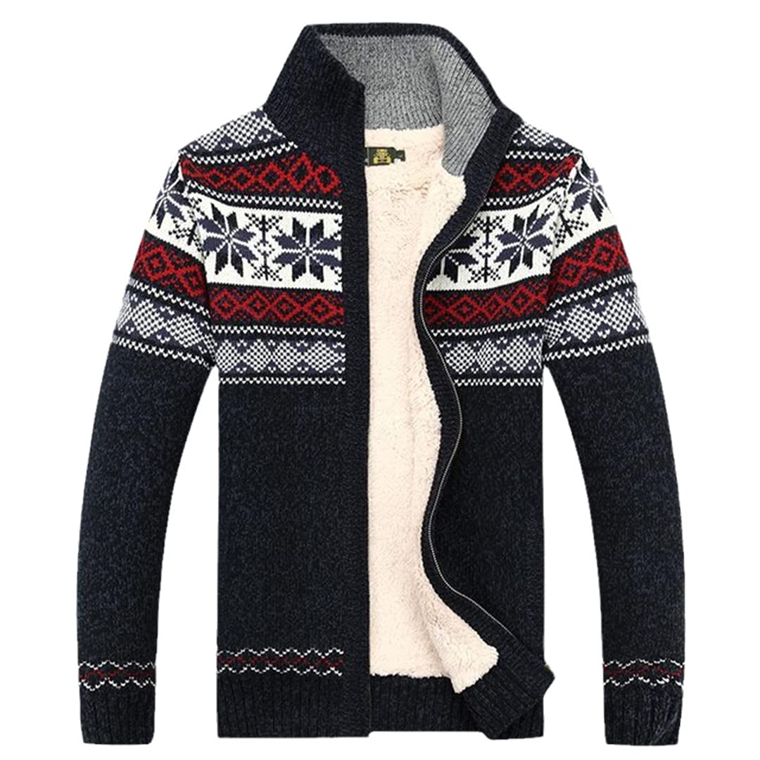 Men's Thick Fleece Cardigan - Cotton Knit Jacquard Sweater Coat for Winter Warmth & Casual Outfits | Perfect for Office, Travel & Outdoor Activities