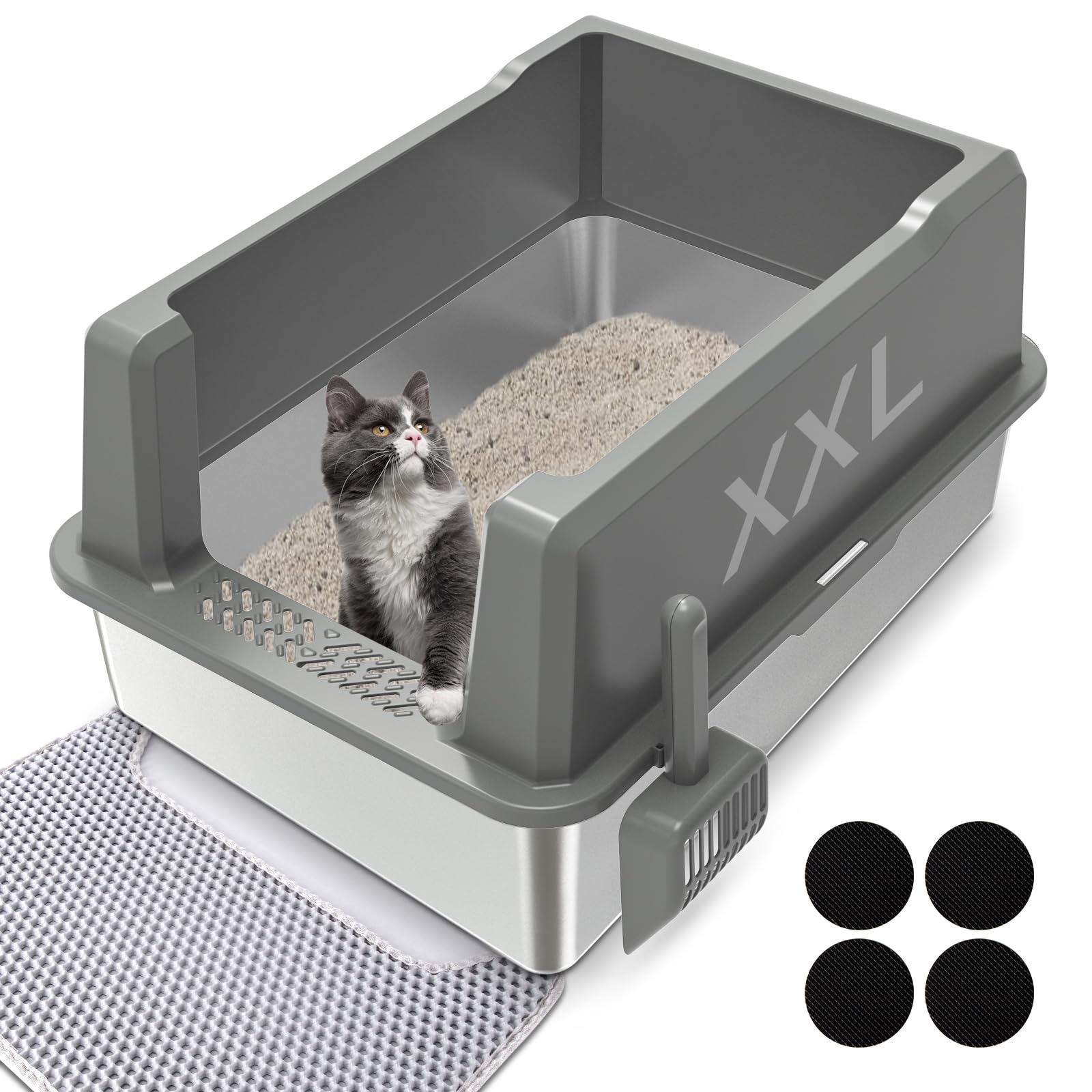 XXL Stainless Steel Cat Litter Box with Lid - 28x20x14 Inch Large High-Sided Enclosure for Big & Multiple Cats | Anti-Leak Design, Easy to Clean | Perfect for Home, Apartment & Pet-Friendly Spaces