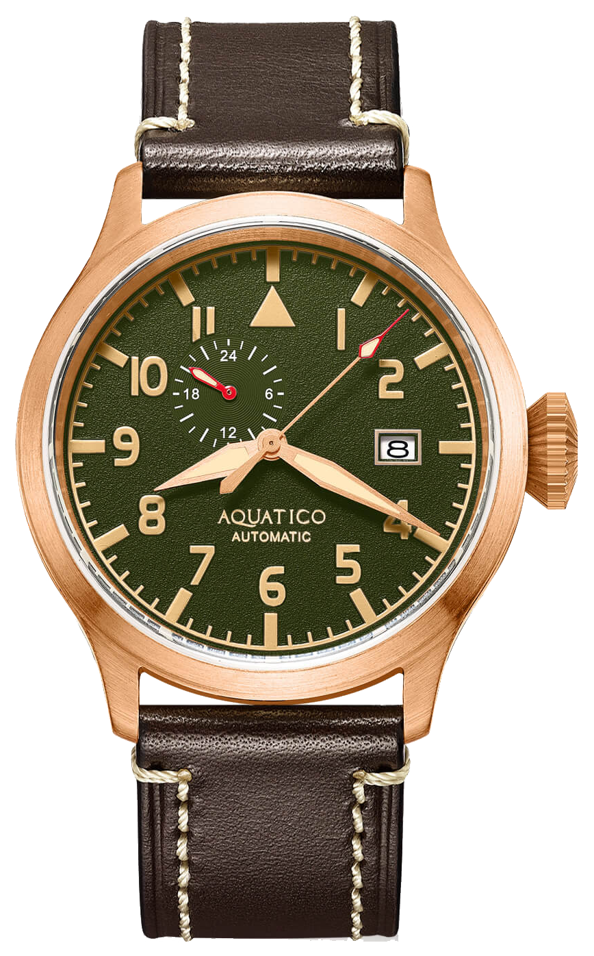 Aquatico Big Pilot Green Watch - Luxury Aviator Timepiece for Men - Perfect for Aviation Enthusiasts & Professional Pilots