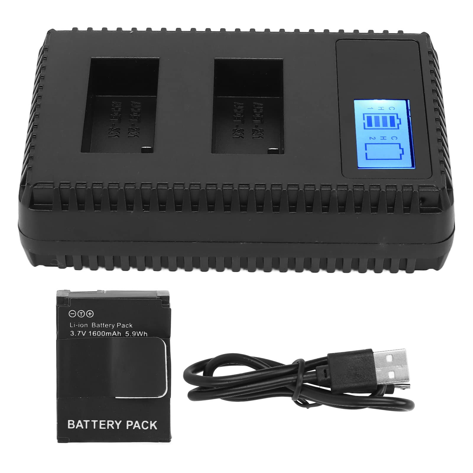 Dual Battery Charger for GoPro Hero 2/3 Camera - Professional LCD Screen Dual USB Charger with 1 Battery - Perfect for Travel, Vlogging & Outdoor Adventures