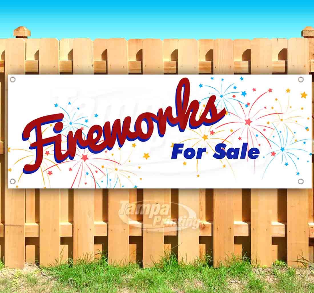 Premium 13 oz Heavy-Duty Vinyl Fireworks Banner for Sale - Single-Sided with Metal Grommets | Durable Non-Fabric Sign for Fireworks Stands, Events & Outdoor Advertising