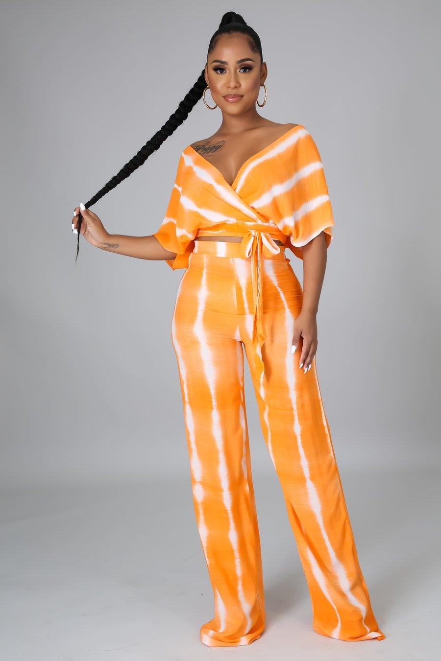 Island Living Palazzo Pant Set - Flowy & Comfortable Women's Lounge Pants in Orange for Beach Vacation & Summer Relaxation