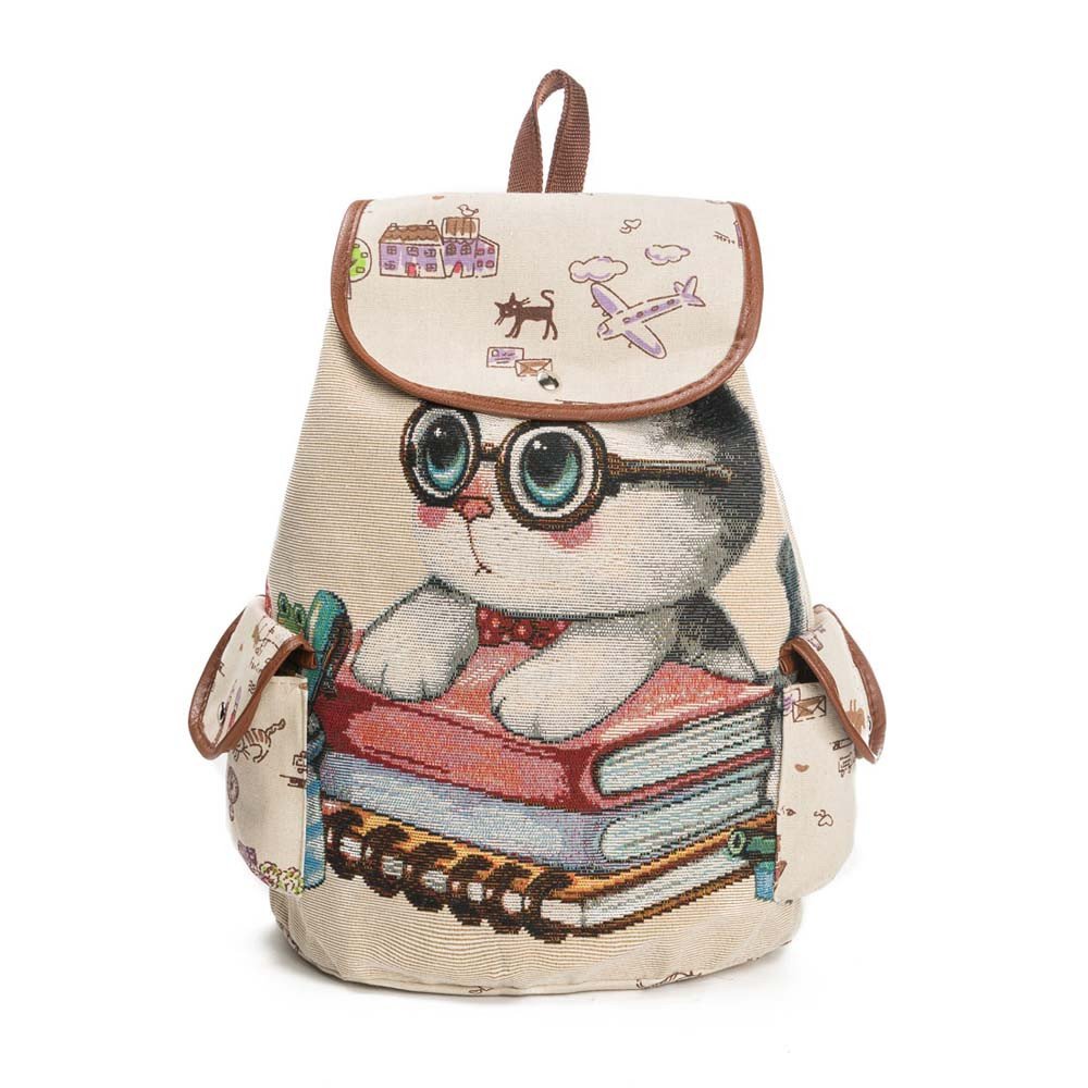 Cute Cats Backpack for Teen Girls - Canvas School Bookbag with Drawstring, Lightweight Travel Backpack for Shopping, College & Daily Use | Perfect Gift for Cat Lovers