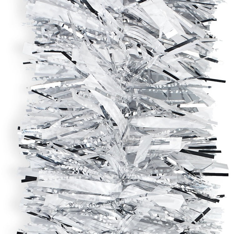 10' Silver Snowy White Tinsel Christmas Garland - Holiday Decor for Tree, Mantel, Staircase & Party Decorations