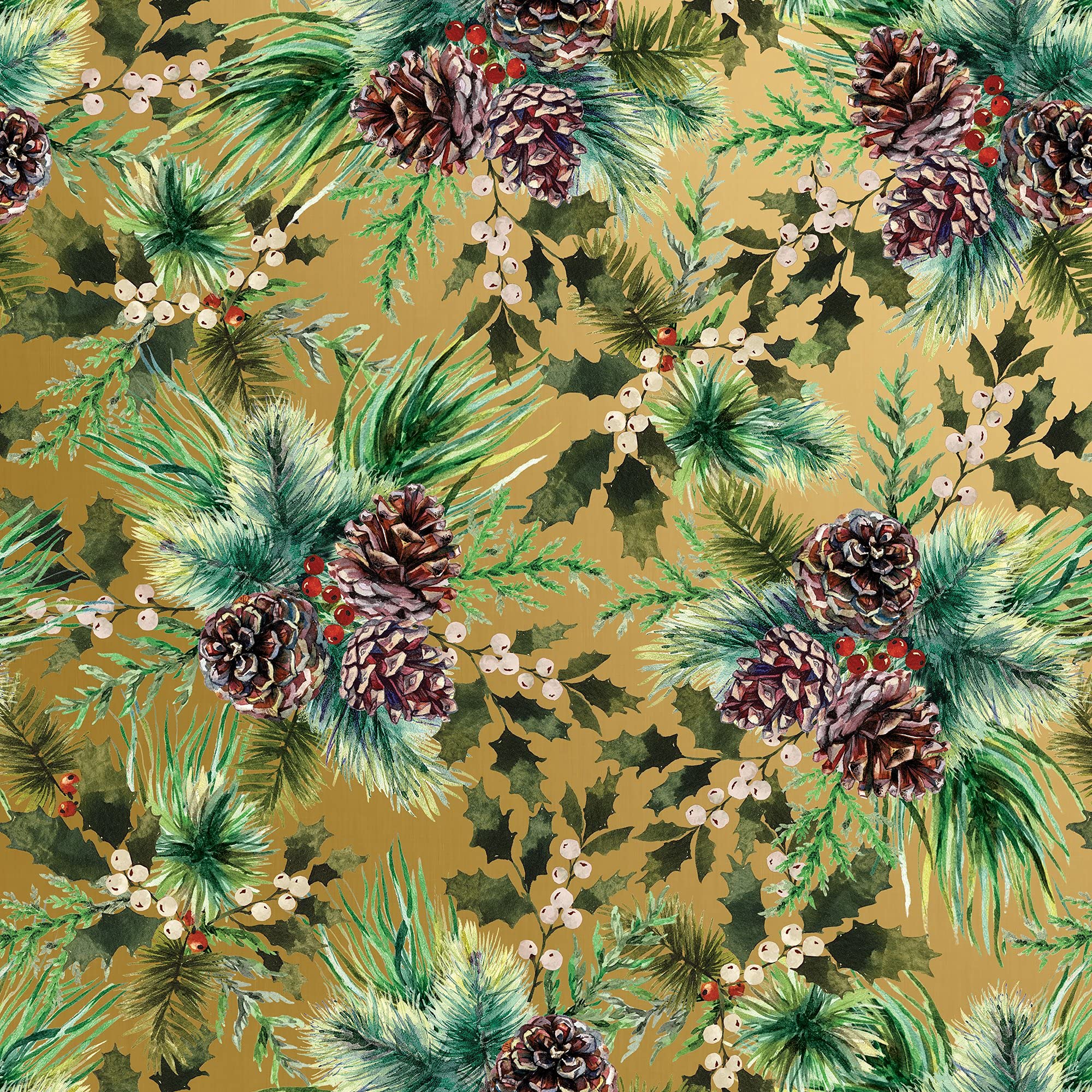 JILLSON & ROBERTS Bulk Wrapping Paper - Elegant Pine Design, 208 Feet x 30 Inches (1/4 Ream) for Gift Wrapping, Holiday Decorations & Craft Projects