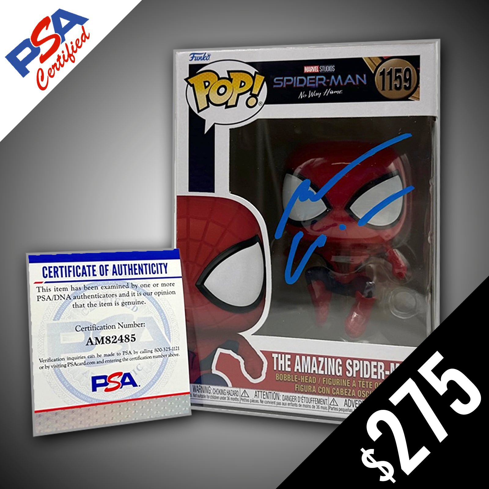 Funko Pop! Spider-Man: No Way Home - The Amazing Spider-Man #1159 Signed by Andrew Garfield (PSA Certified, Blue Signature) - Exclusive Collectible for Marvel Fans & Movie Memorabilia Enthusiasts