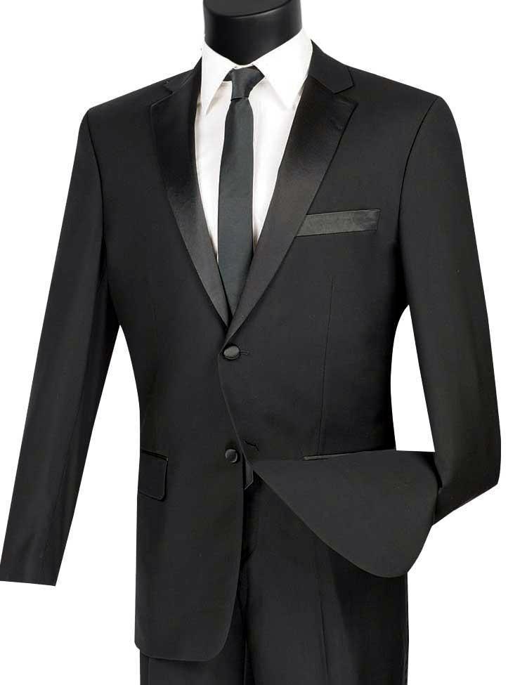 Slim Fit Black 2 Piece Tuxedo Suit for Men - Formal Wedding, Prom & Evening Wear | Classic Tailored Suit for Groom, Groomsmen & Special Occasions