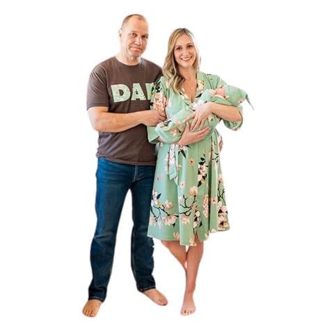 Baby Be Mine Maternity Nursing Robe, Newborn Swaddle Blanket & Daddy T-Shirt Set - Soft Delivery Gown for Breastfeeding Mothers & Cozy Baby Wrap for Girls - Perfect for Hospital Birth, Newborn Photos & Family Bonding