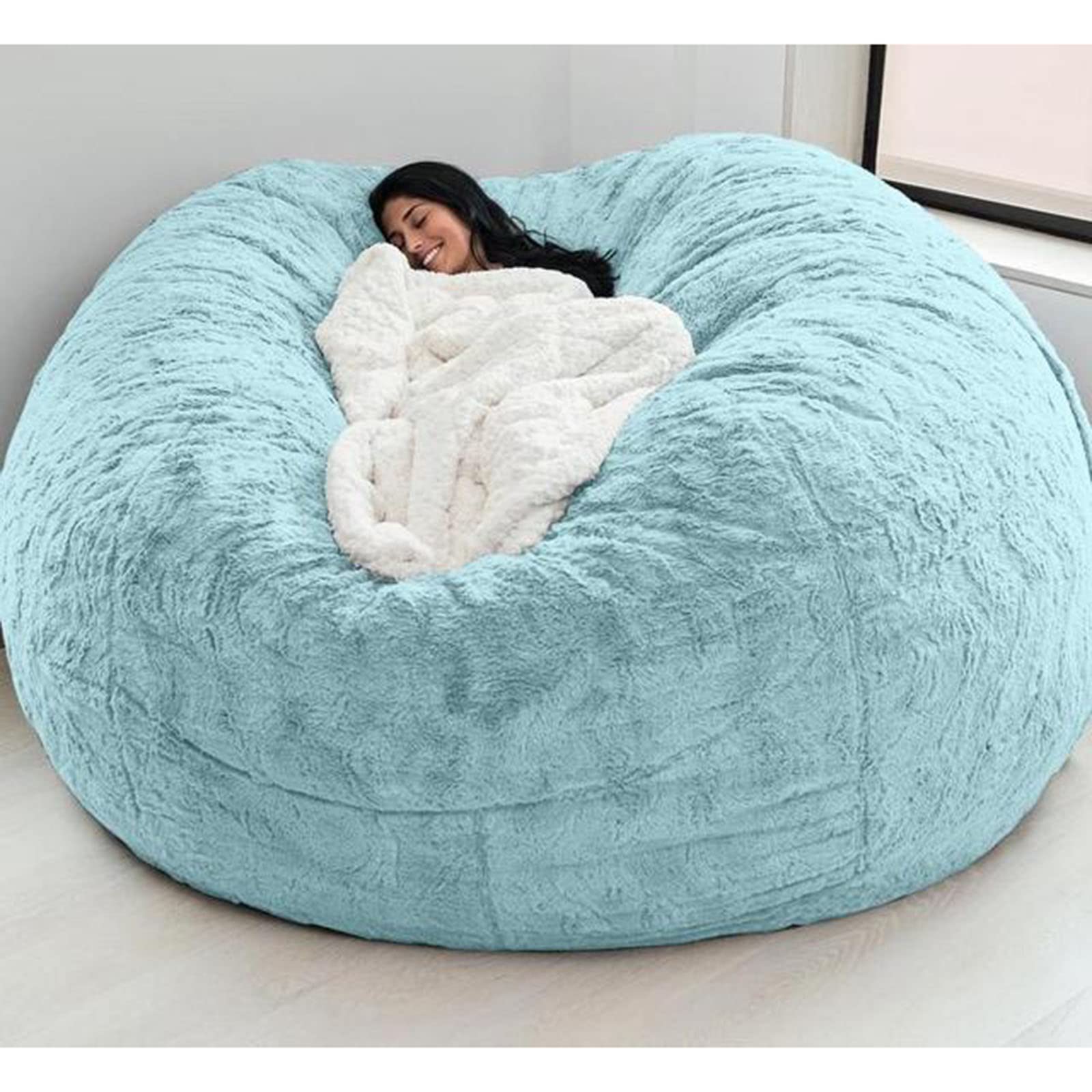 7FT Giant Bean Bag Chair Cover - Soft Faux Fur & Microsuede Removable Cover for Living Room Furniture (No Filler Included) - Cozy Home Decor for Lounge, Game Room & Dorm Comfort
