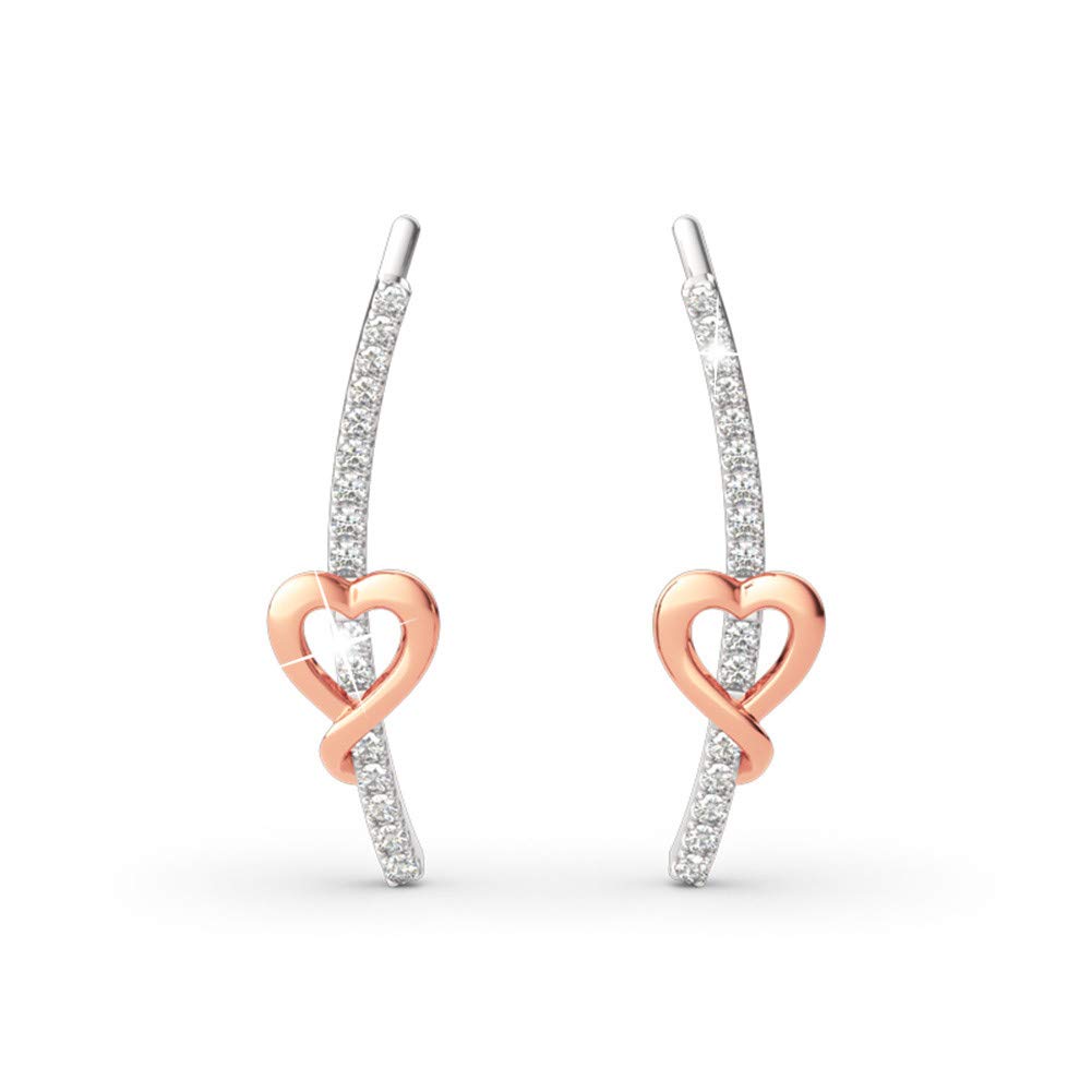 Jeulia 925 Sterling Silver Heart Earrings for Women - 14k Gold Plated Cubic Zirconia Climber Ear Cuffs, Hypoallergenic Hoop Earrings - Romantic Jewelry Gift for Valentine's Day, Anniversary & Special Occasions