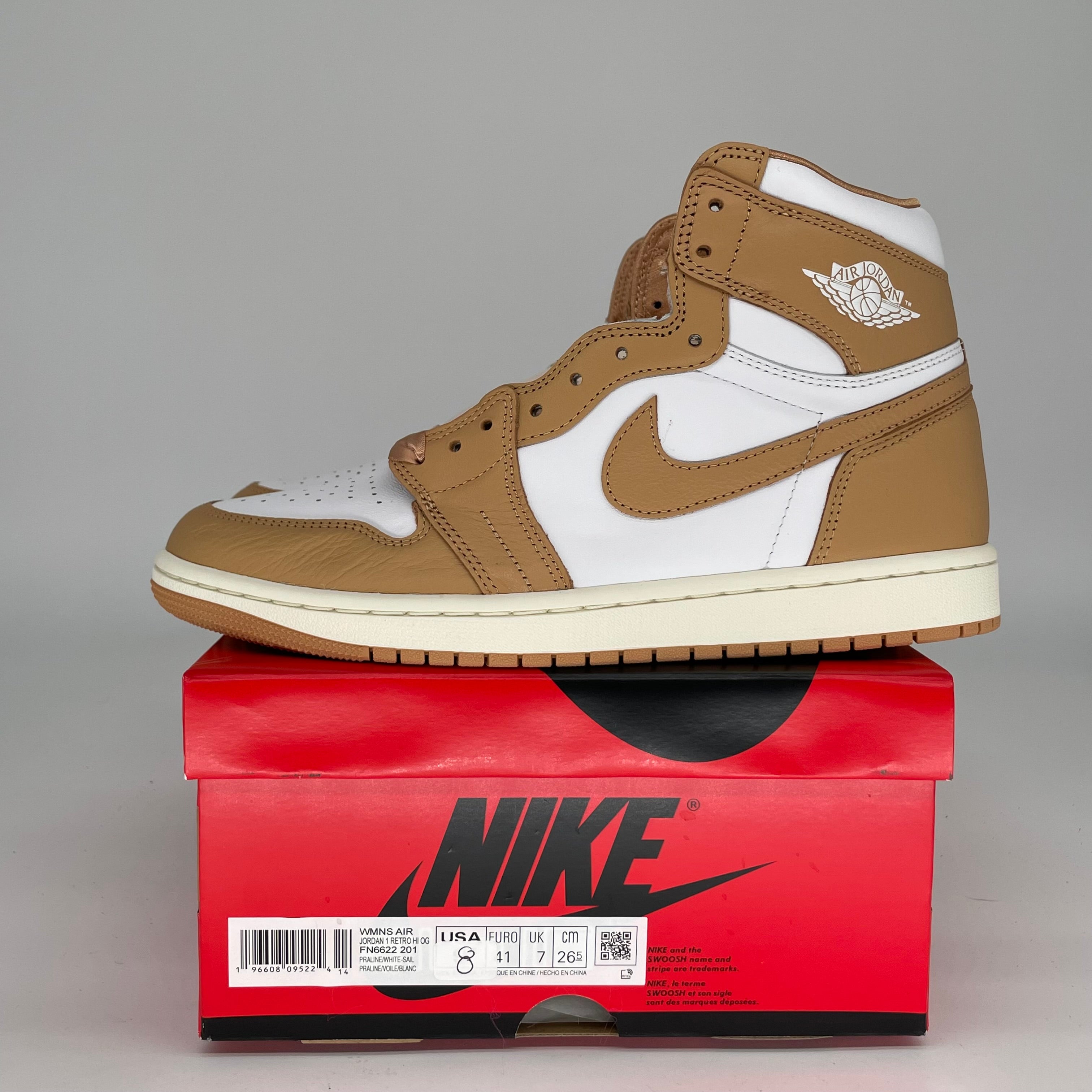 Original Air Jordan 1 Praline Women's Sneakers Size 8/9.5W (FN6622-201) - Retro Basketball Shoes for Women, Streetwear Fashion & Casual Wear