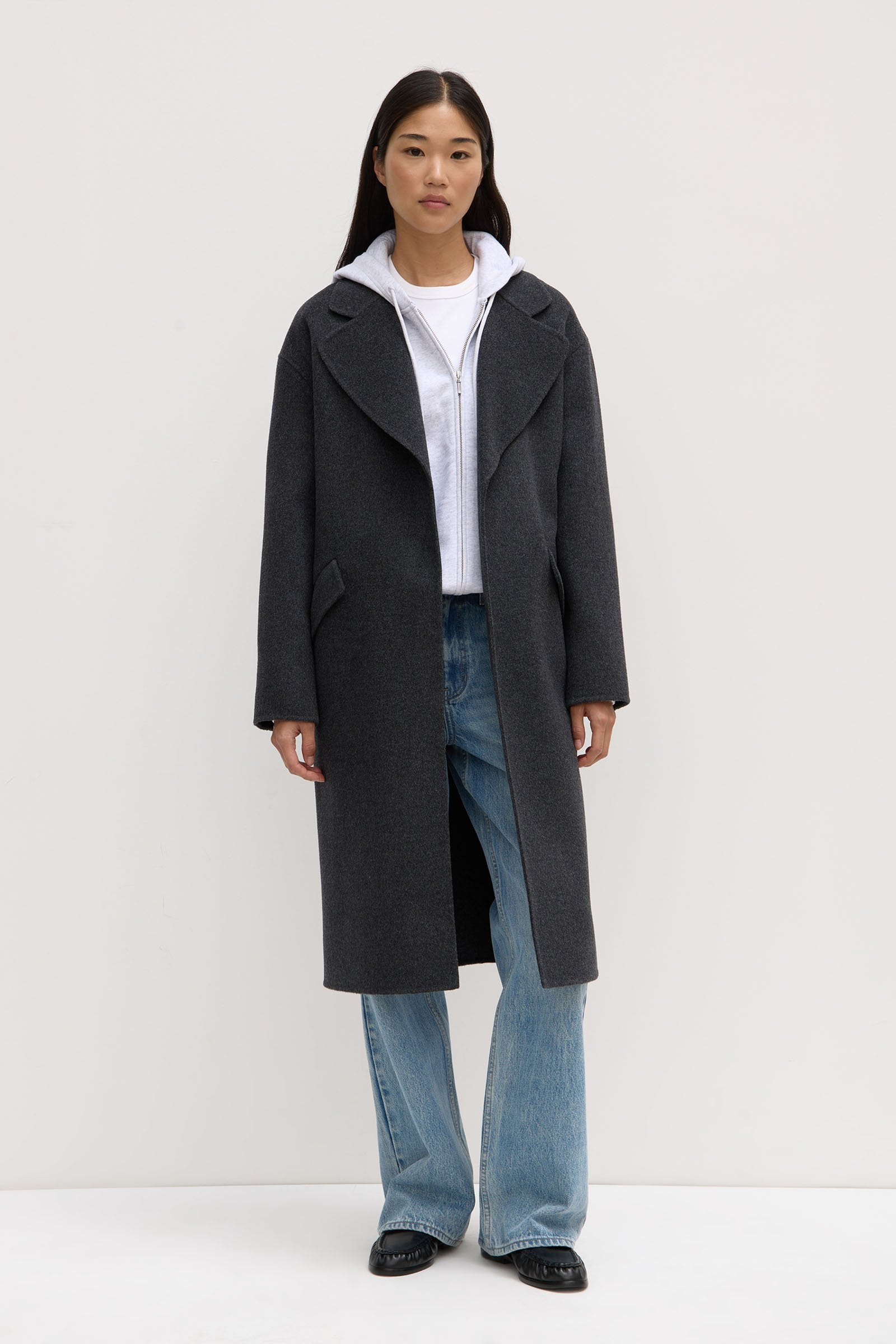 Sadie Single Breasted Wool Coat for Women - Charcoal Marle Winter Trench Coat - Warm & Stylish Outerwear for Office, Dating & Formal Occasions