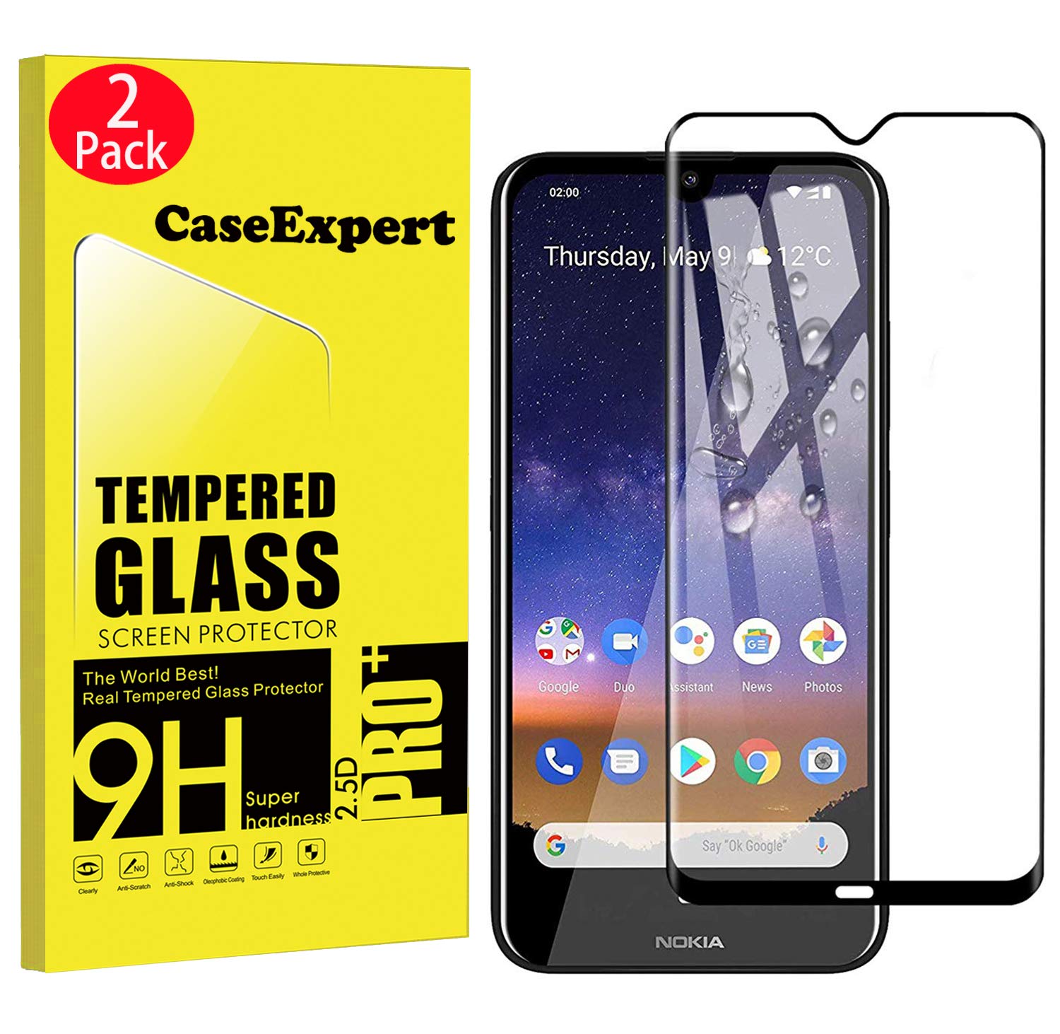 2 Pack Nokia 2.2 Tempered Glass Screen Protector - 9H Hardness HD Clear Anti-Scratch Guard with Easy Installation Kit & Microfiber Cloth - Perfect for Daily Protection and Gaming Use