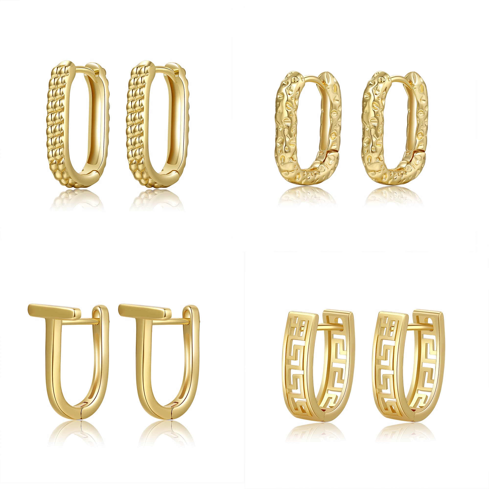 14K Gold U-Shaped Huggie Hoop Earrings for Women & Girls - 4 Pairs Minimalist Sleeper Earrings | Hypoallergenic, Simple & Cute Everyday Jewelry | Perfect for Work, Date Night & Casual Outings