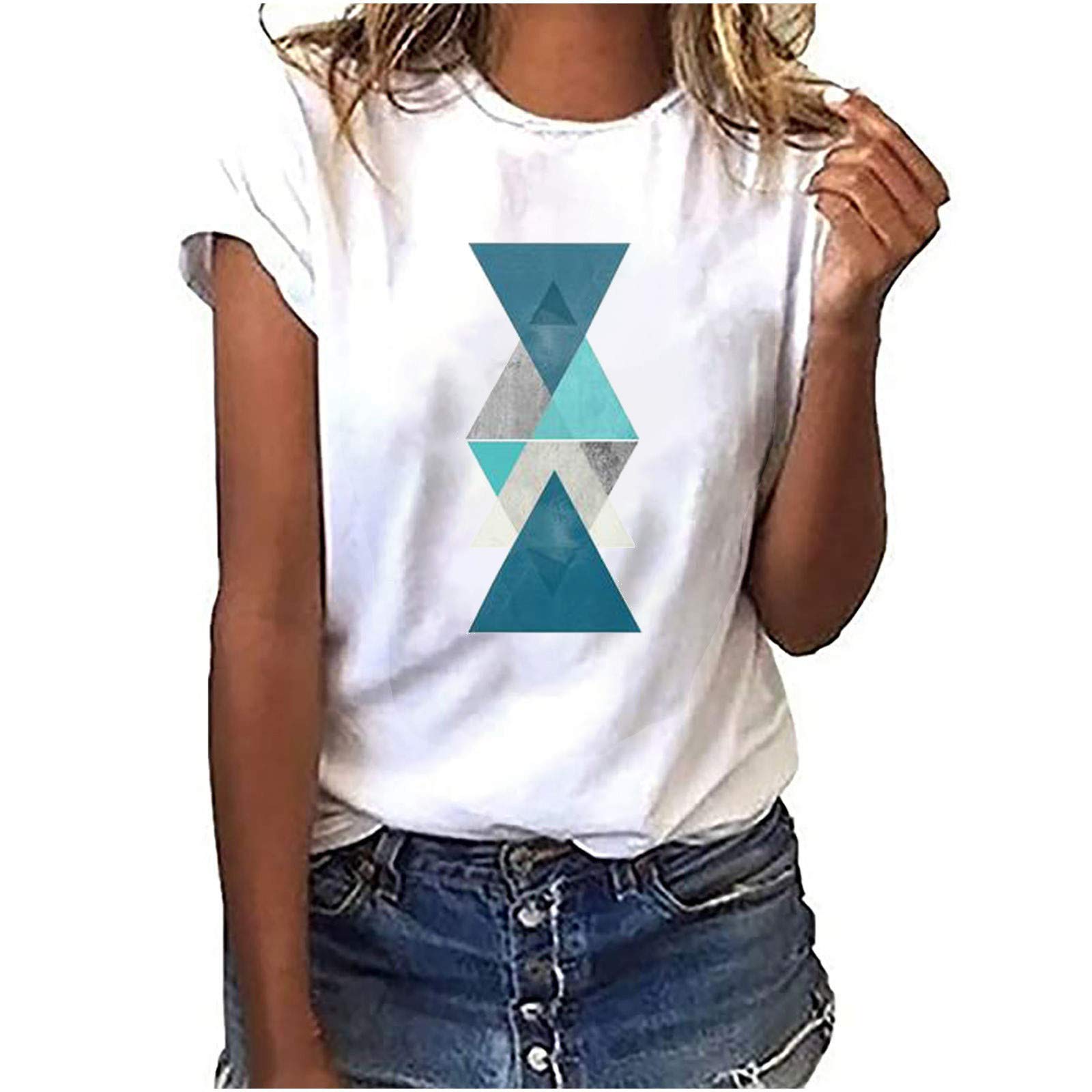 Women's V-Neck T-Shirts - 2022 Spring Blouses & Dressy Graphic Tees, Loose Printed Round Neck Tops - Perfect for Casual Wear, Birthday Gifts & Everyday Outfits