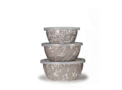 Premium Taupe Swirl Enamelware Nesting Bowls - Set of 3 Durable Mixing & Serving Bowls for Kitchen, Camping & Picnic Use