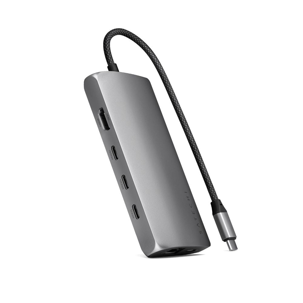 Satechi USB C Multiport Adapter 8K with Ethernet V3 (Space Grey) - 7-in-1 USB C Hub with HDMI, USB 3.0, SD Card Reader, 100W PD - Perfect for MacBook Pro, iPad Pro, and Windows Laptops