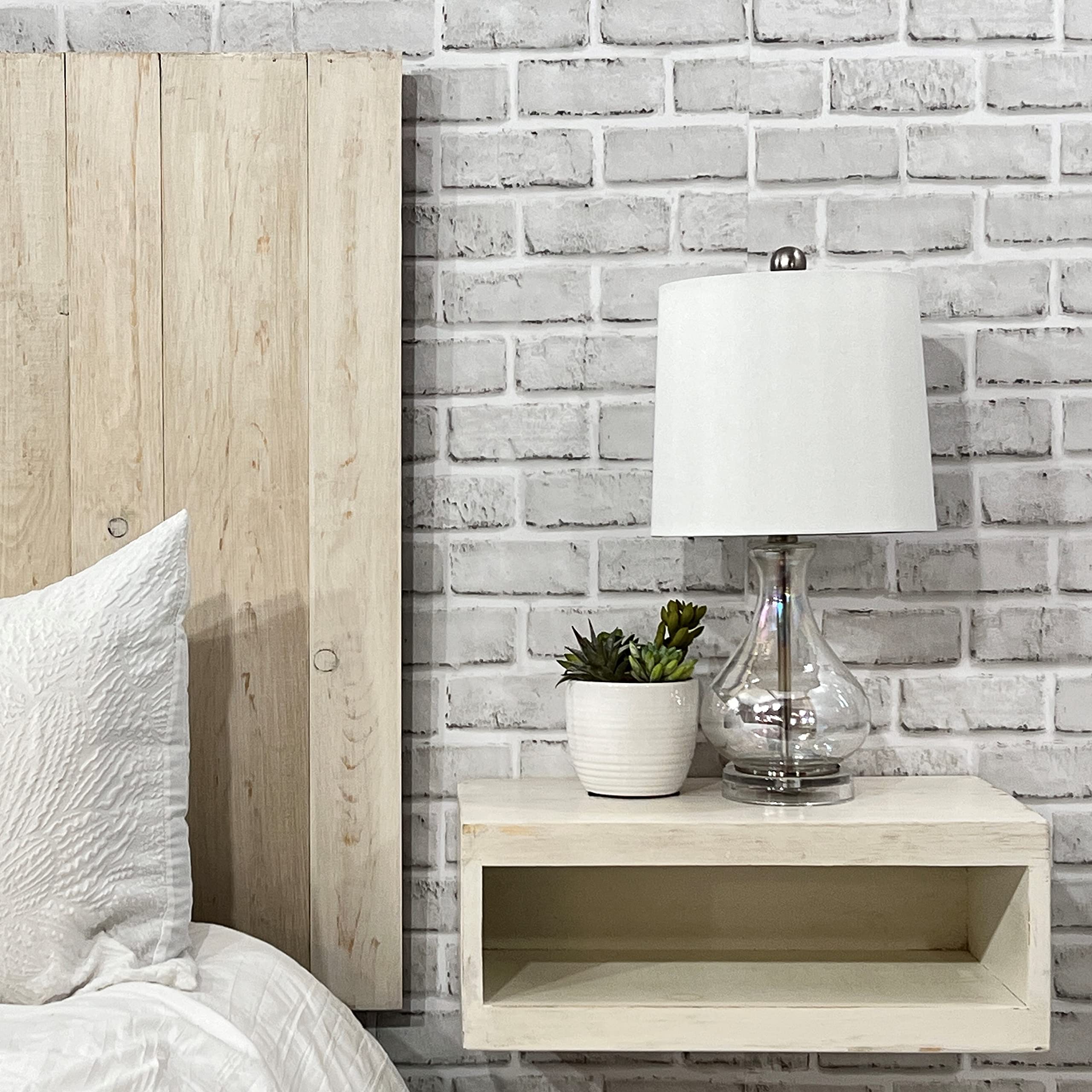 Antique White Weathered Floating Nightstand - Handcrafted Solid Wood Wall-Mounted Bedside Table with Easy Installation | Perfect for Rustic Bedroom Decor, Small Space Living & Modern Farmhouse Style