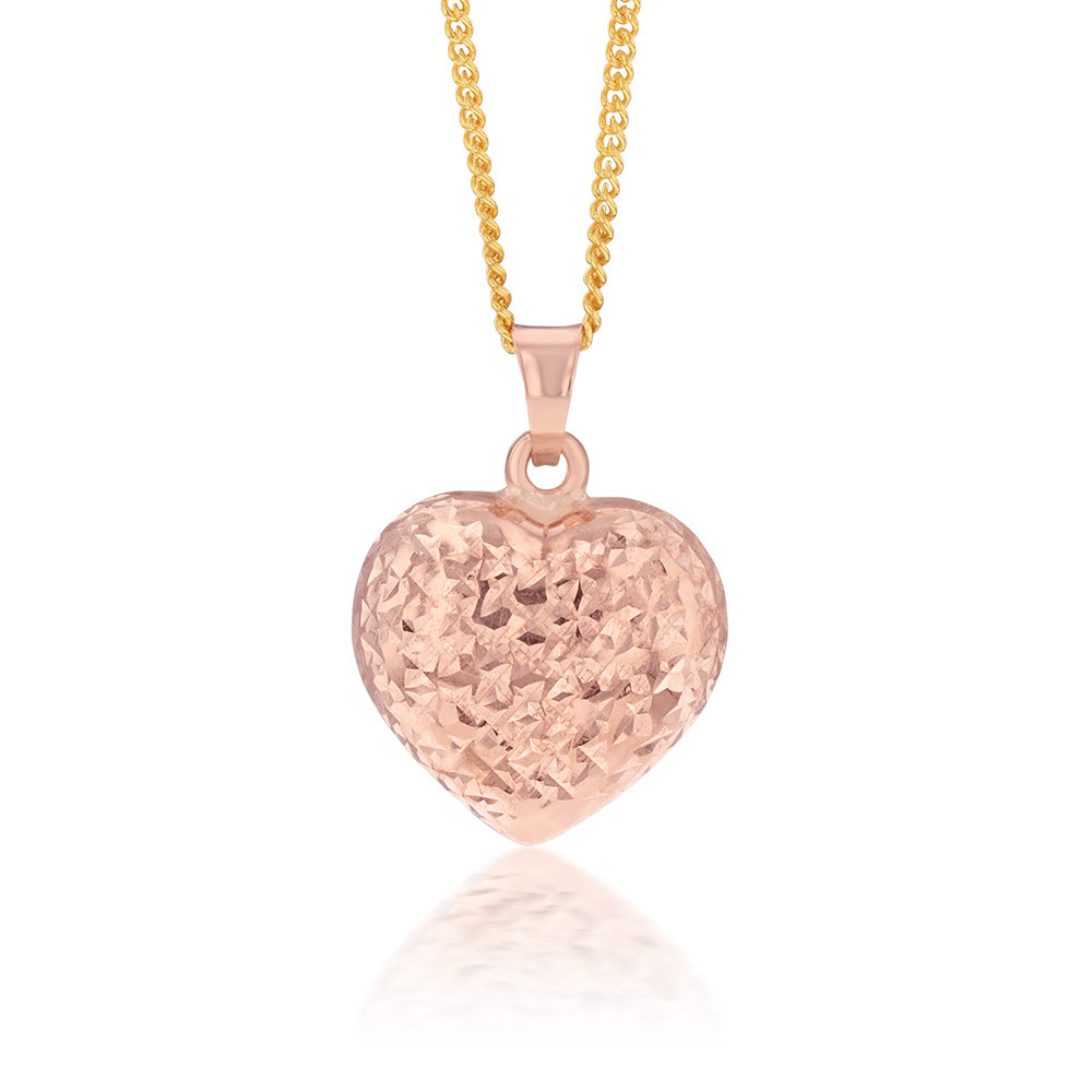 9ct Rose Gold Textured Diamond Cut Heart Pendant Necklace - Elegant Jewelry Gift for Women, Perfect for Valentine's Day, Anniversary & Special Occasions