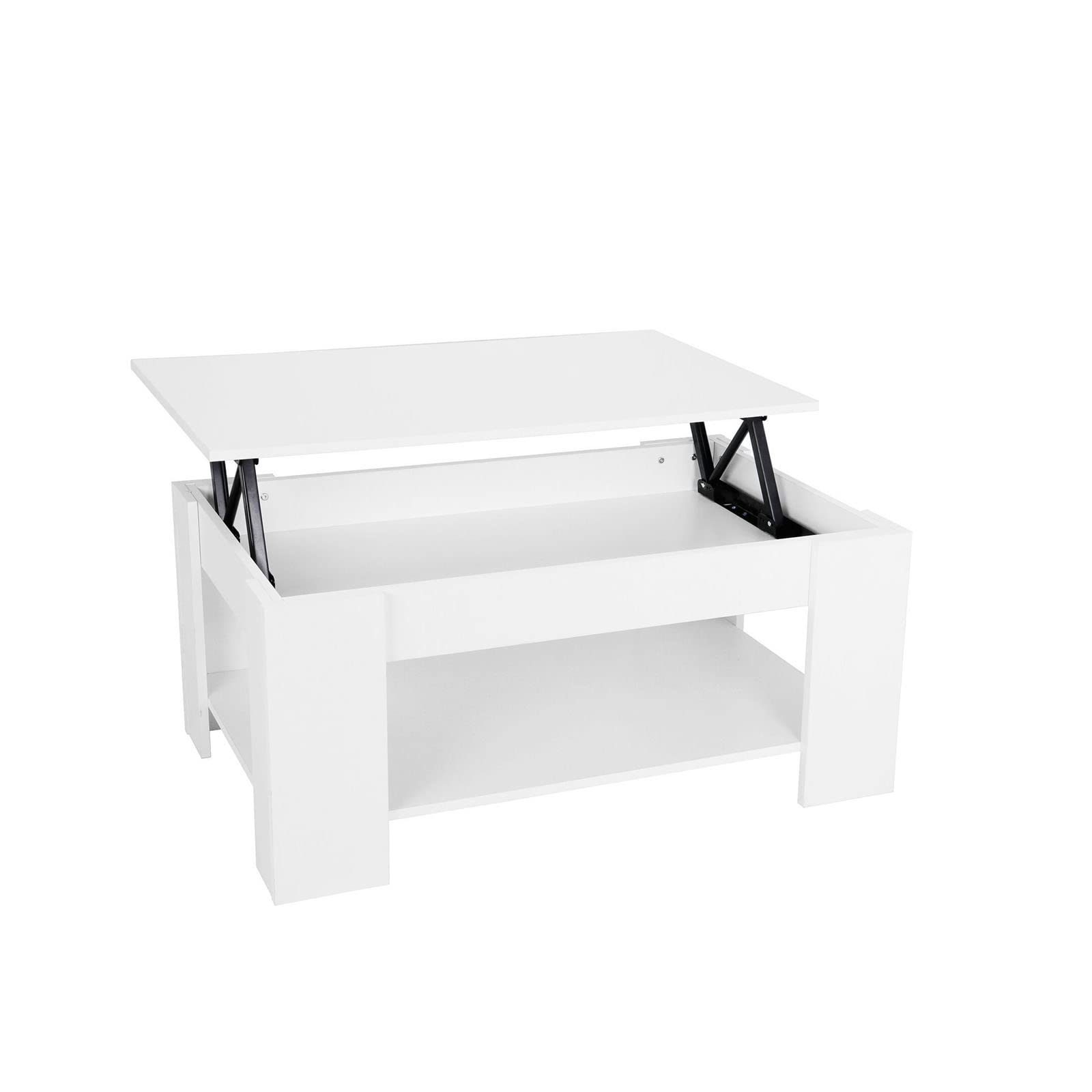 Lift Top Coffee Table with Storage - White Hardwood Lift-Up Coffee Table for Living Room, Large Lift Top End Table with Hidden Storage Shelf | Perfect for Small Spaces, Home Office, and Living Room Furniture