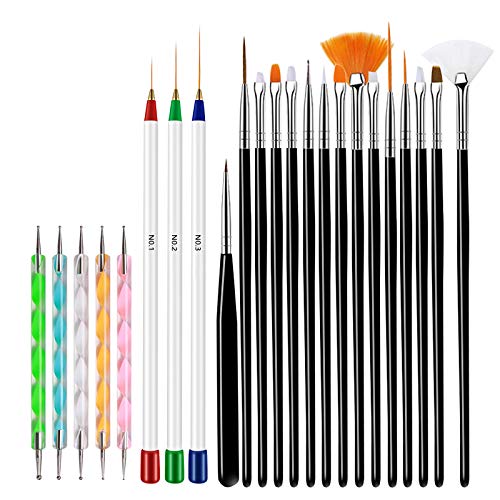 Fesjoy 23-Piece Professional Nail Art Brush Set - Includes Liner, Painting, Carving & Dotting Tools for Acrylic & French Nail Designs | Perfect for DIY Nail Art, Salon Use & Home Manicures