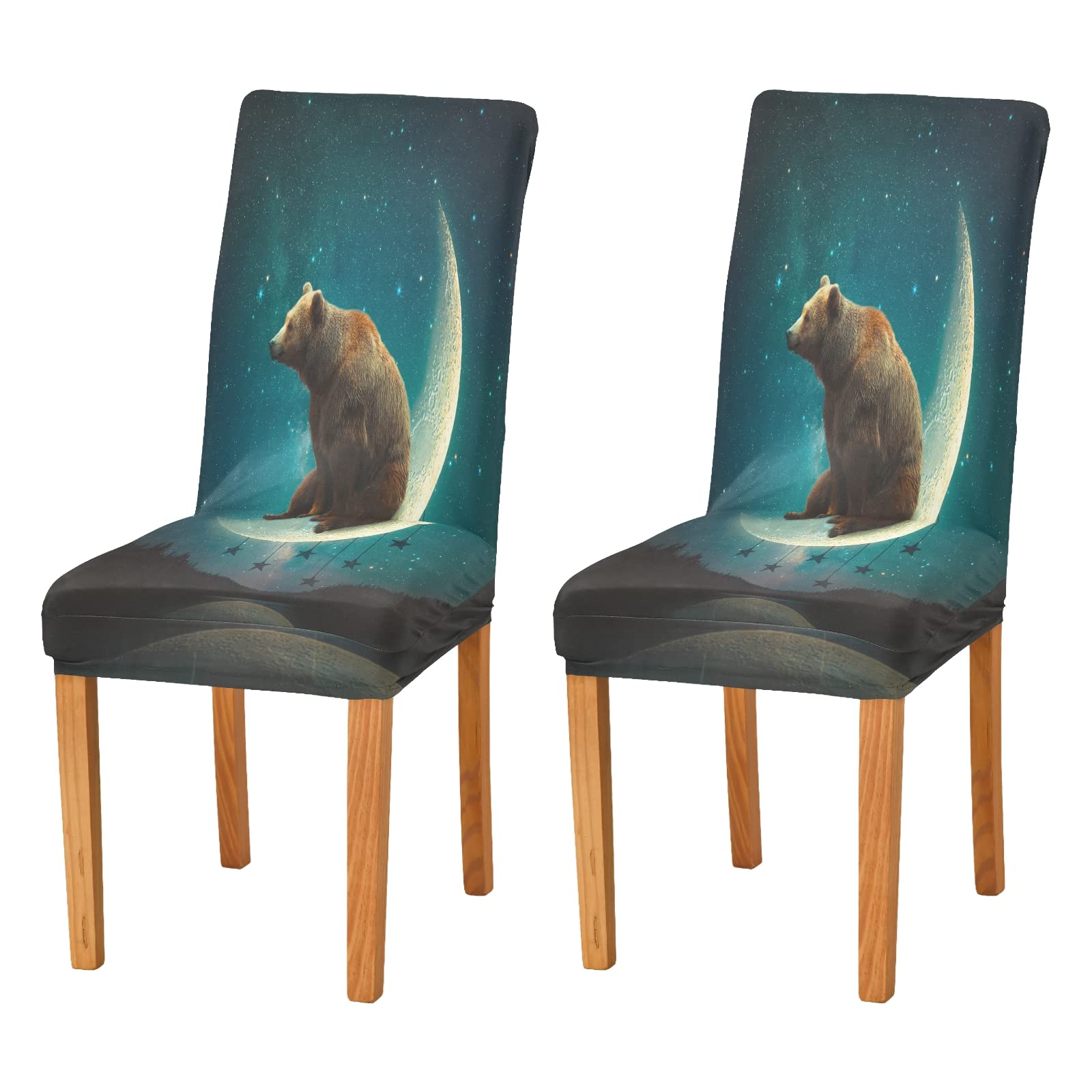 ALAZA Moon Bear Stretch Dining Chair Slipcovers - Washable Parsons Chair Covers for Dining Room & Office Chairs - Perfect for Home Decor & Restaurant Seating