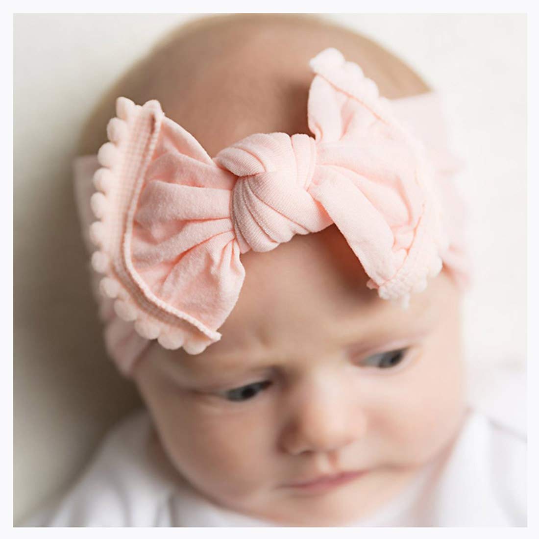 CanB Baby Hair Bow Headband - Stretchy Knot Nylon Headbands for Infants & Toddlers - Soft Baby Accessories (Pink) - Perfect for Photo Shoots, Birthday Parties & Daily Outfits