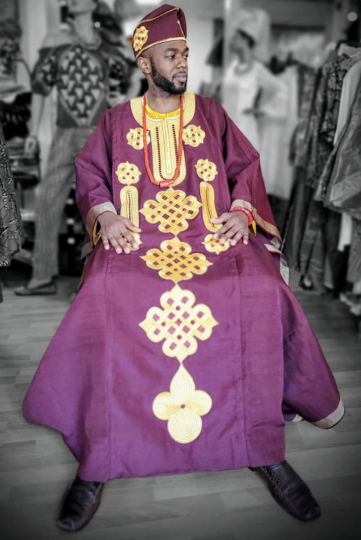 Burgundy Gold African Aso Oke Agbada Grand Boubou DPAW700 | Traditional Nigerian Wedding Outfit | Perfect for Special Occasions & Cultural Events