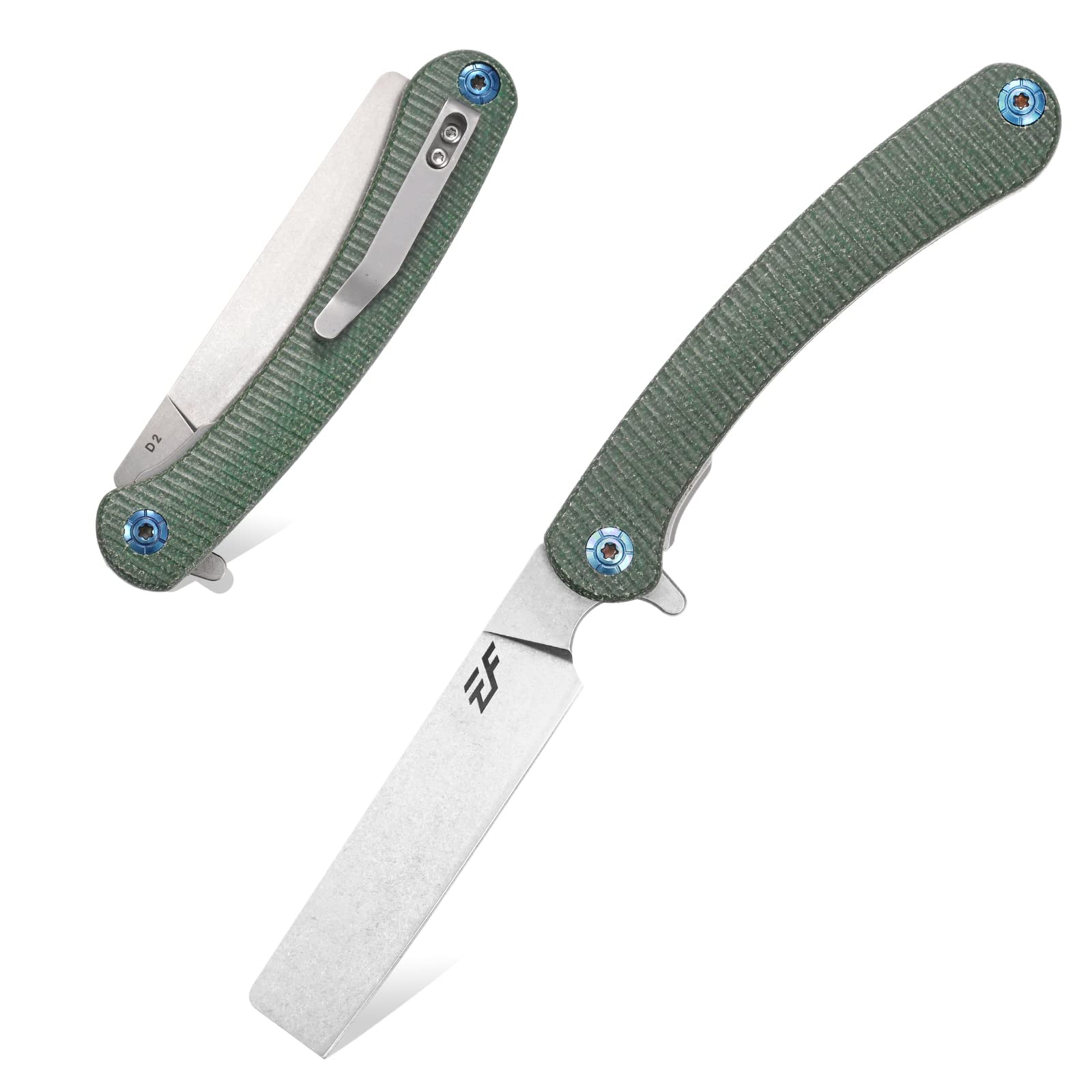 Eafengrow EF939 Folding Pocket Knife - D2 Steel Blade, Micarta Green Handle - EDC Tool for Camping, Hiking & Outdoor Survival - Compact Work Knife for Everyday Carry & Bushcraft