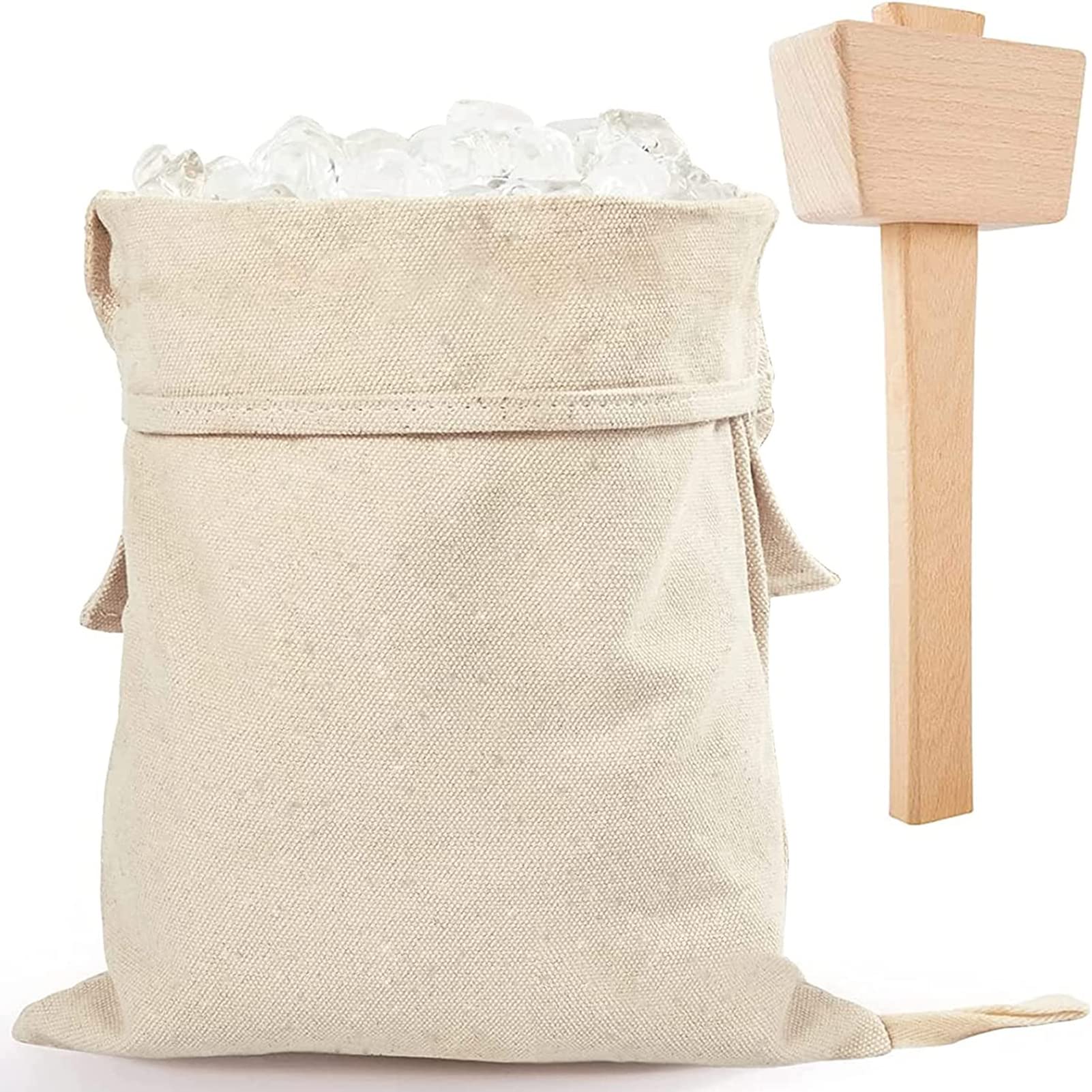 Premium Lewis Ice Bags with Wooden Mallet Set - 15.3×8.6 Inch Reusable Canvas Ice Crusher for Cocktails, Margaritas & Party Drinks - Perfect for Home Bars, Kitchen Use & Outdoor Gatherings