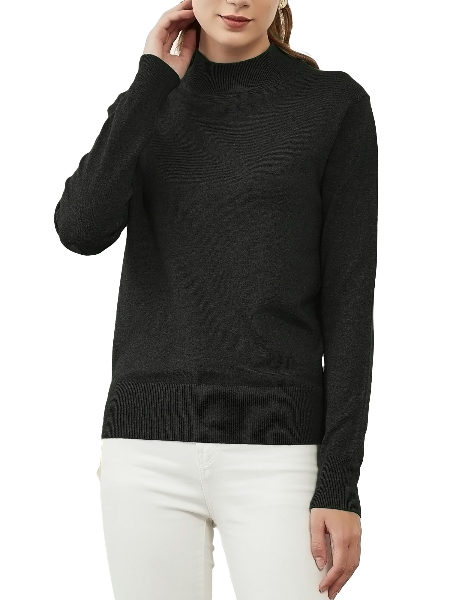 Women's Lightweight Mock Neck Long Sleeve Sweater - Fall Winter Casual Pullover Knit Jumper Top for Work, Dating & Everyday Wear
