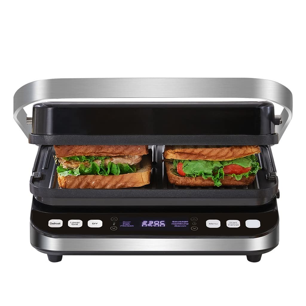 WDBBY Electric Contact Grill - Digital Griddle & Press with Removable Waffle Plates, 180° Open Design for Panini, Burgers & BBQ | Perfect for Home Kitchen, Restaurant & Outdoor Cooking