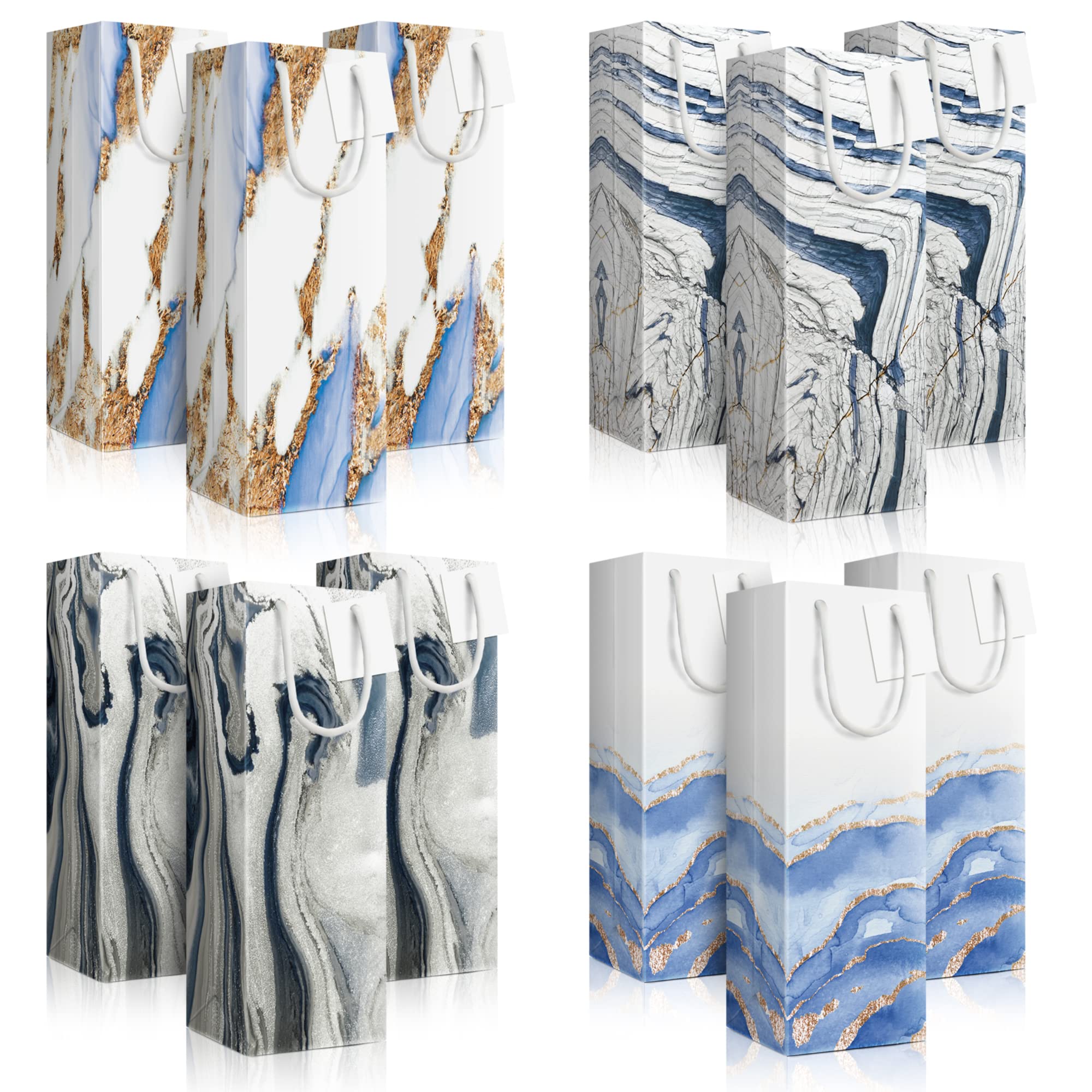Luxury Marble Design Wine Bottle Gift Bags - Set of 12 Tall Elegant Wine Bags for Wedding, Anniversary & Holiday Gifting - Perfect for Champagne, Liquor & Wine Bottles