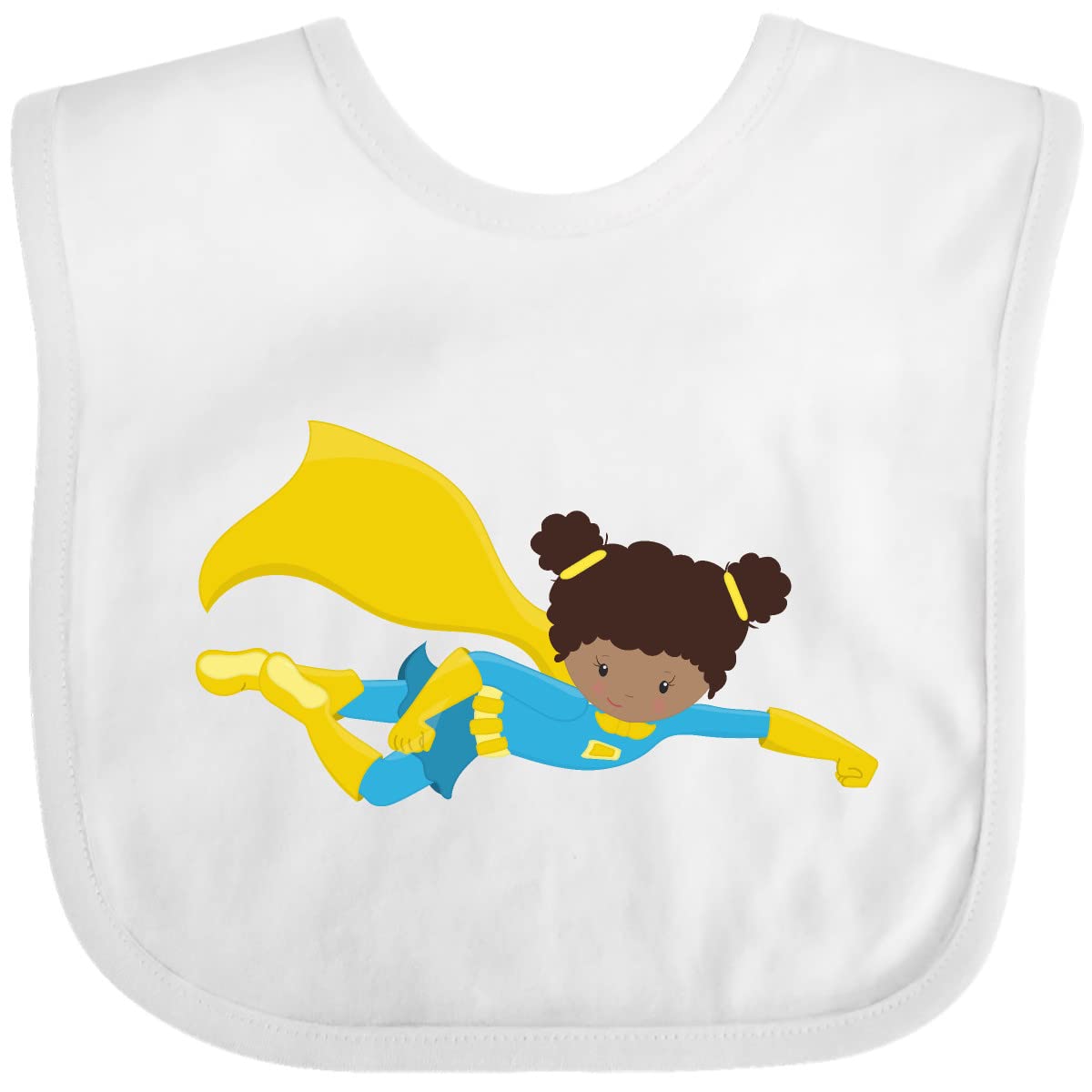 Inktastic African American Superhero Girl with Yellow Cape Baby Bib - Soft & Absorbent for Infants, Perfect for Feeding, Playtime & Photo Shoots