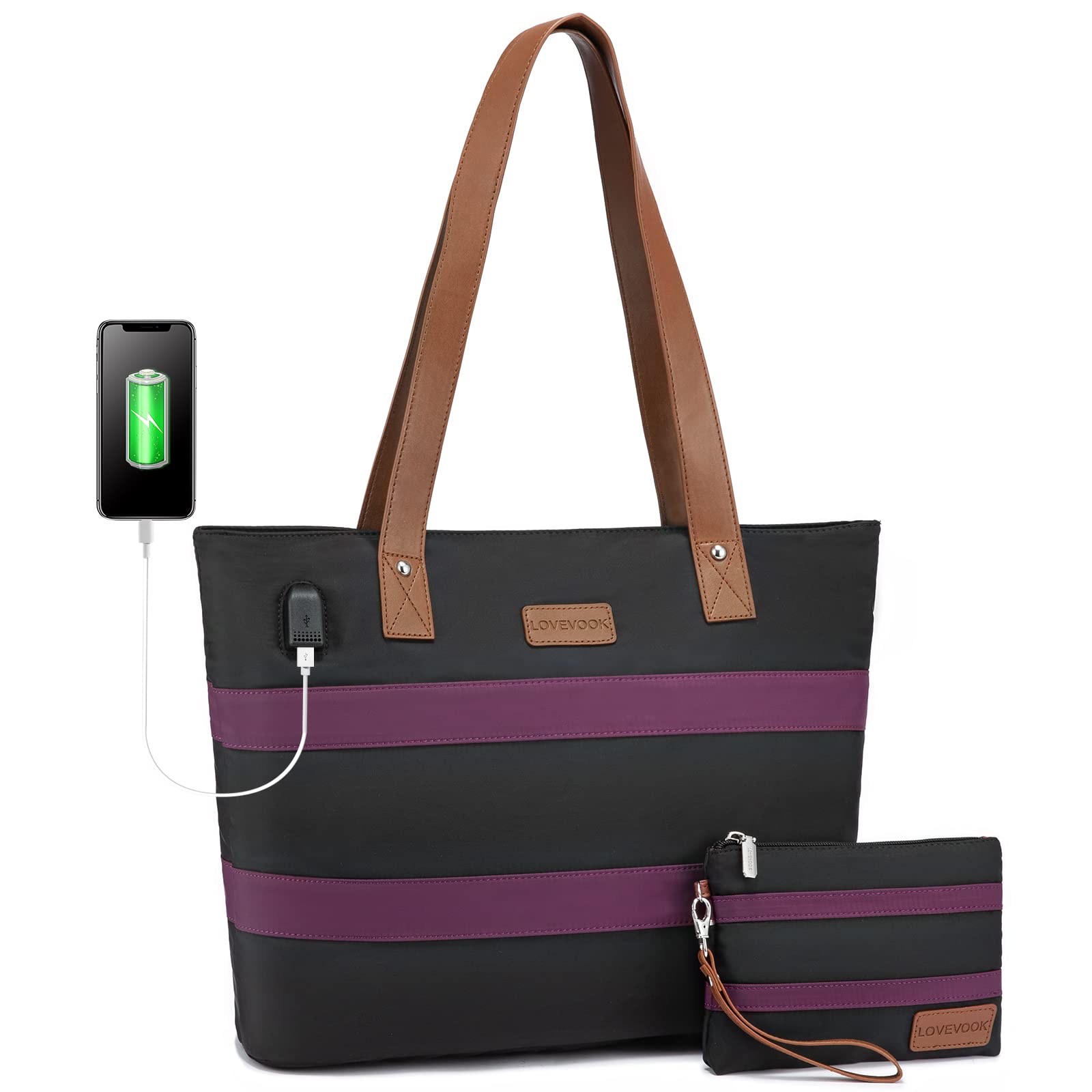 LOVEVOOK Women's Lightweight Laptop Tote Bag - 15.6 Inch Work Shoulder Bag, Casual School Backpack & Purse 2-Piece Set for Office, College & Travel