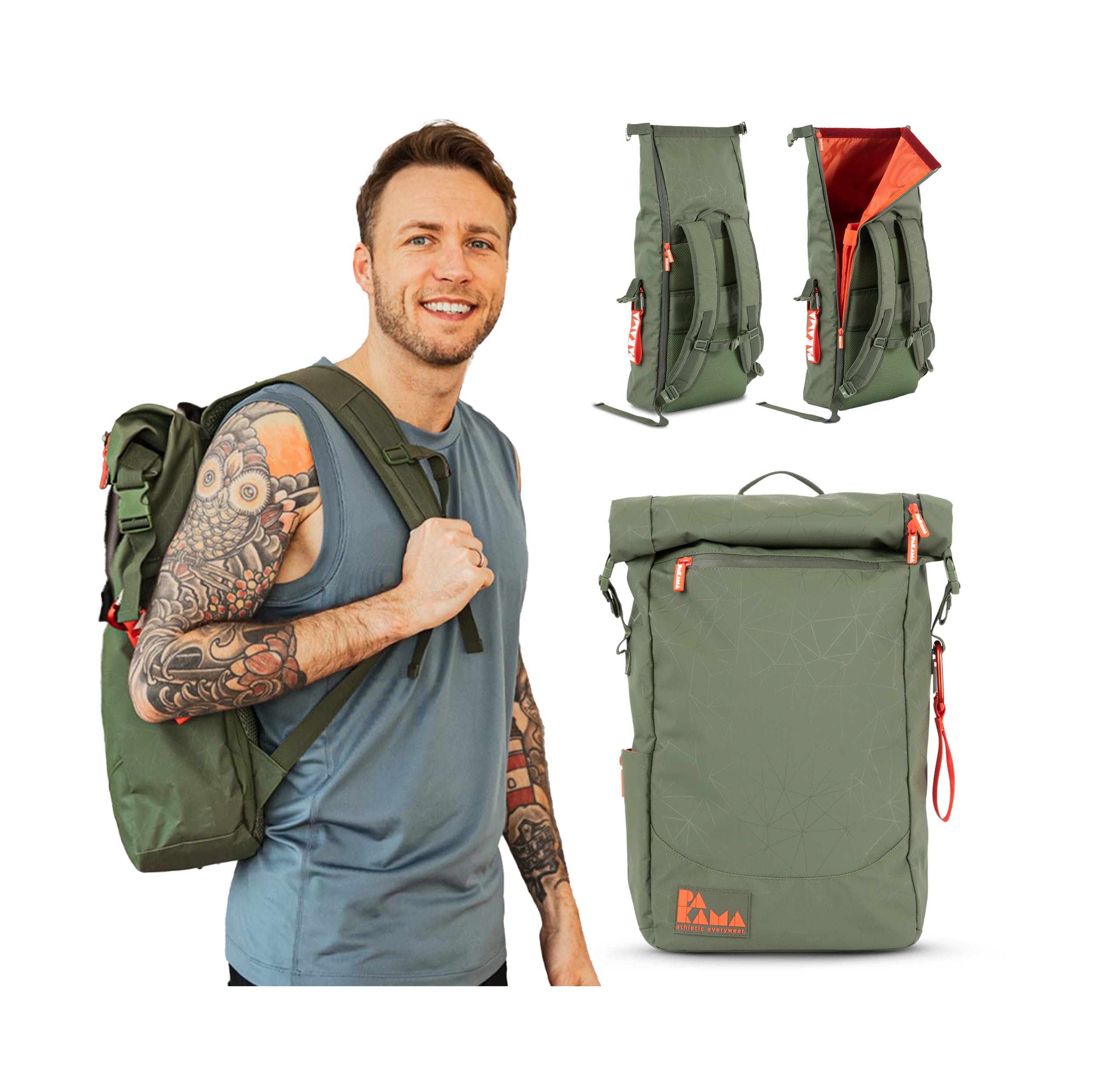 PAKAMA 25L Waterproof Rolltop Backpack for Men & Women - Lightweight Hiking Daypack with Laptop Compartment & Multiple Pockets - Perfect for Work, Travel, Trekking & Outdoor Adventures