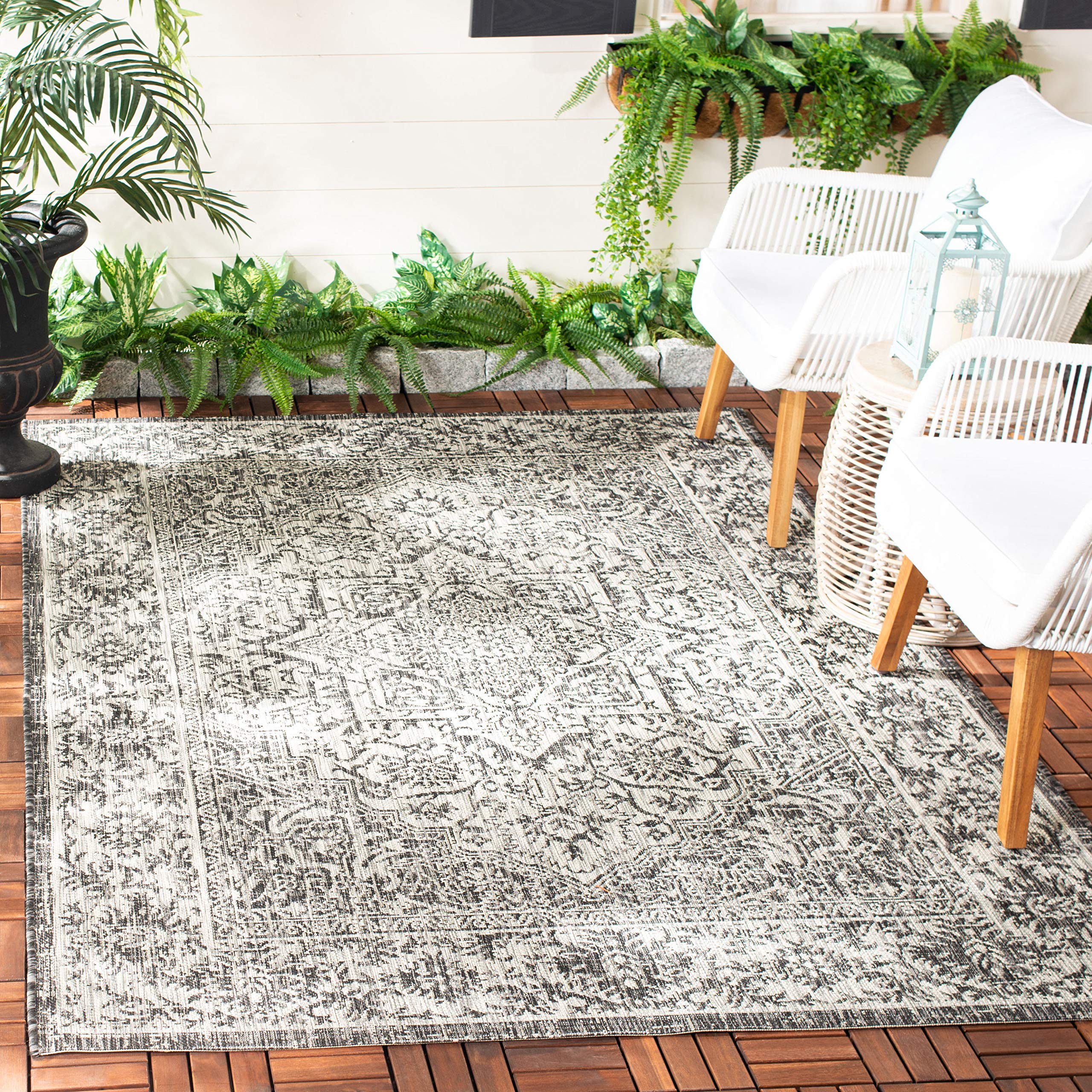 SAFAVIEH Courtyard Collection 8' x 11' Slate Grey Indoor Outdoor Waterproof Rug - Easy to Clean, Stain Resistant Area Carpet for Patio, Backyard, Mudroom, Deck & Poolside (CY8763)