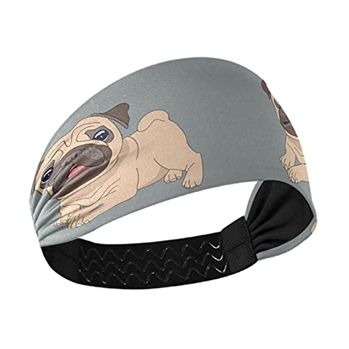 Pugs Puppies Baby Dogs Hearts Seamless Women's Headbands - Stretchy Breathable Yoga Headband for Workout, Exercise & Sports - Sweat Wicking Hair Bands & Head Wraps for Running, Gym & Active Lifestyles