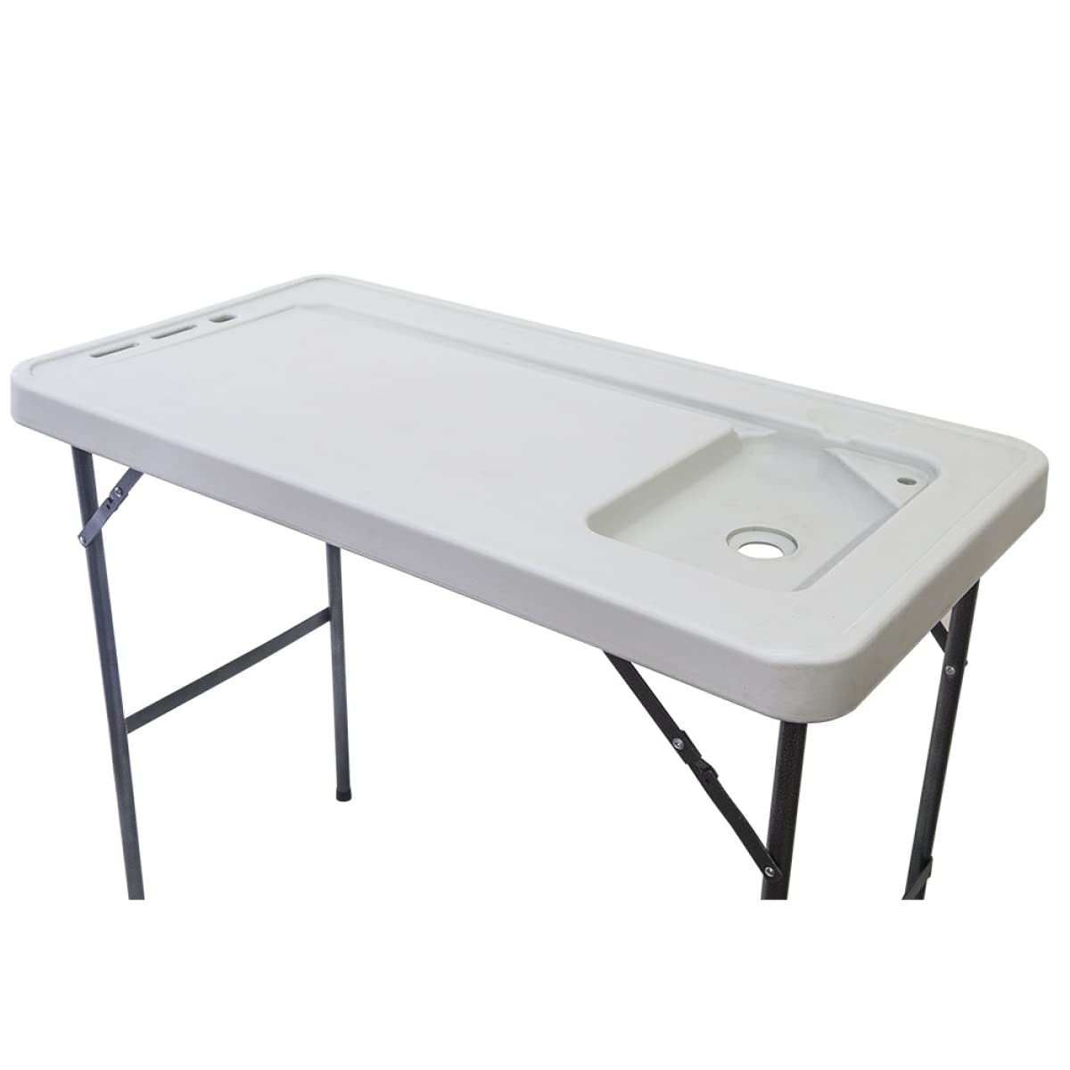 Outdoor Folding Picnic Table with Spray Gun & Faucet - Portable Multifunctional Fish Cleaning Table for Camping, BBQ, Backyard & Beach (White)