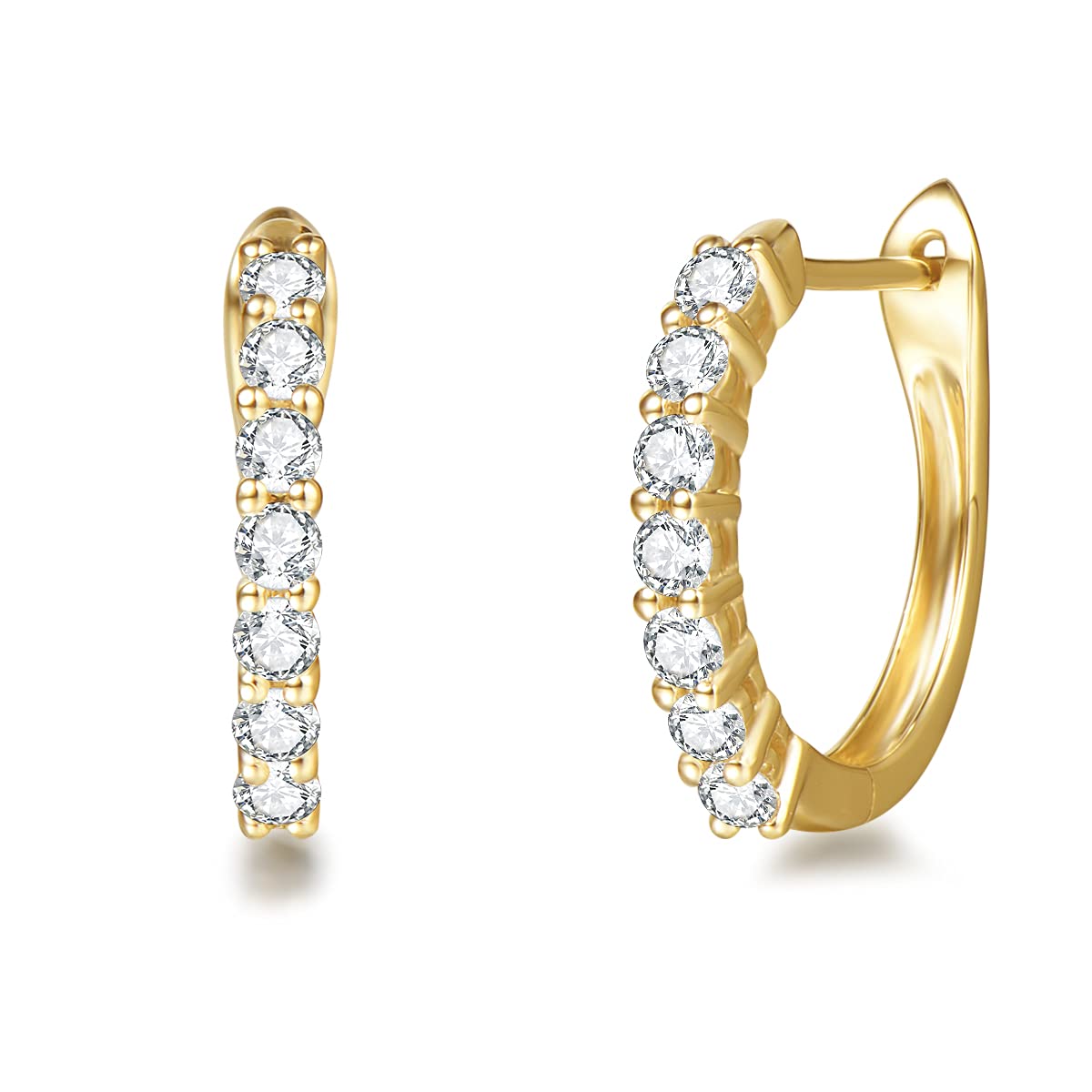 14K Solid Gold Round Cut Prong 1/5cttw Moissanite Hoop Earrings - Dainty Huggie Hoops for Women, D-E Color VVS Clarity (15mm) | Perfect for Everyday Wear, Gift Giving & Special Occasions