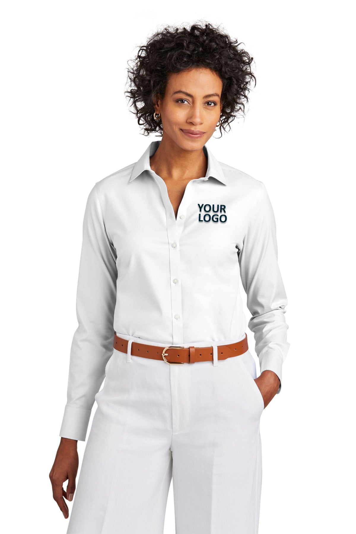 Brooks Brothers Women's Wrinkle-Free Stretch Pinpoint Dress Shirt - White | Professional Office Wear & Business Casual Attire