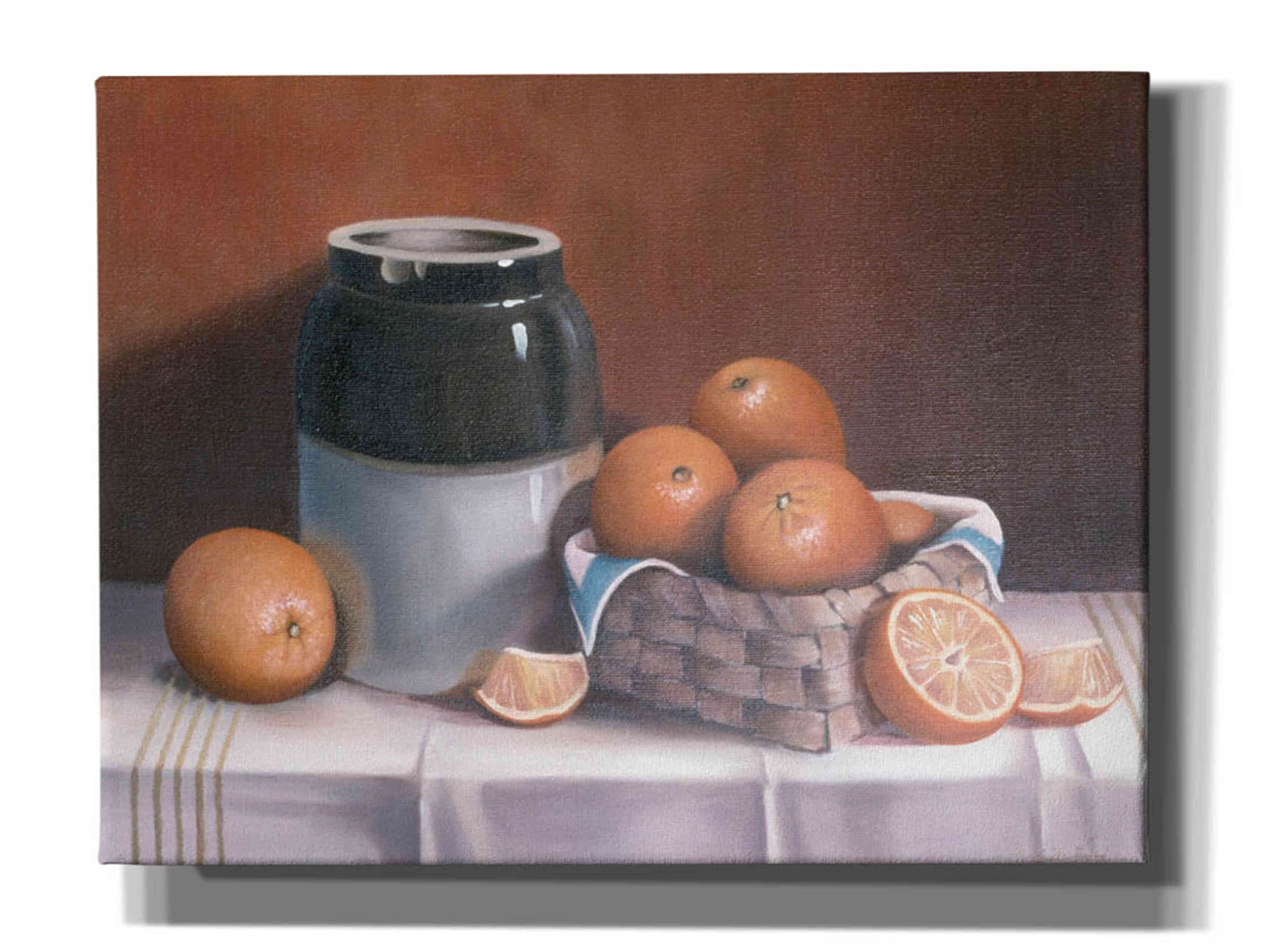 Epic Graffiti 'Crock with Oranges' by Cecile Baird - 16x12 Inch Canvas Wall Art Painting, Modern Home Decor for Living Room, Bedroom & Office