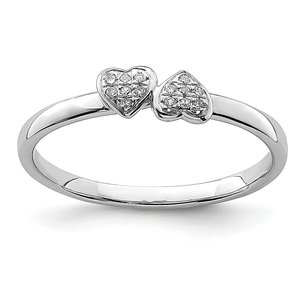 925 Sterling Silver Diamond Double Heart Stackable Ring for Women - Dainty Love Jewelry Gift for Her, Anniversary, Valentine's Day & Special Occasions
