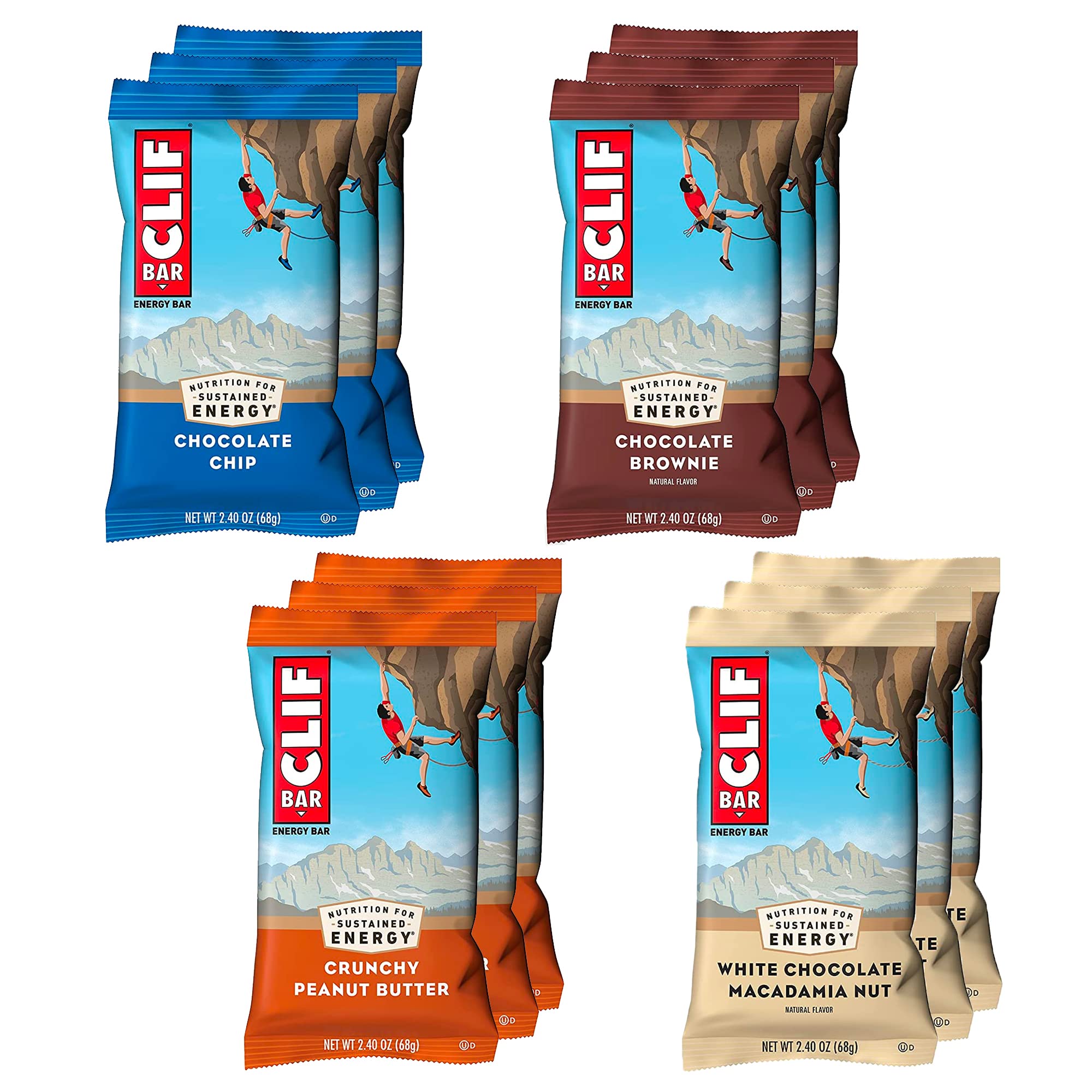 CLIF BARS Energy Bars 4 Flavor Pack - Organic Oats - Vegan Protein Snacks for Hiking & Workouts