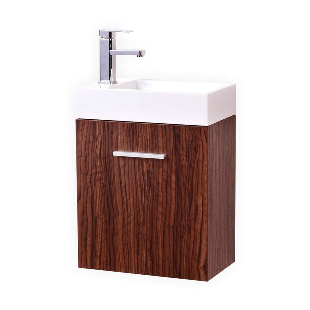 Kube Bath Bliss 18 Inch Walnut Wall Mount Modern Bathroom Vanity with Sink - Space Saving Design for Small Bathrooms, Powder Rooms & Apartments