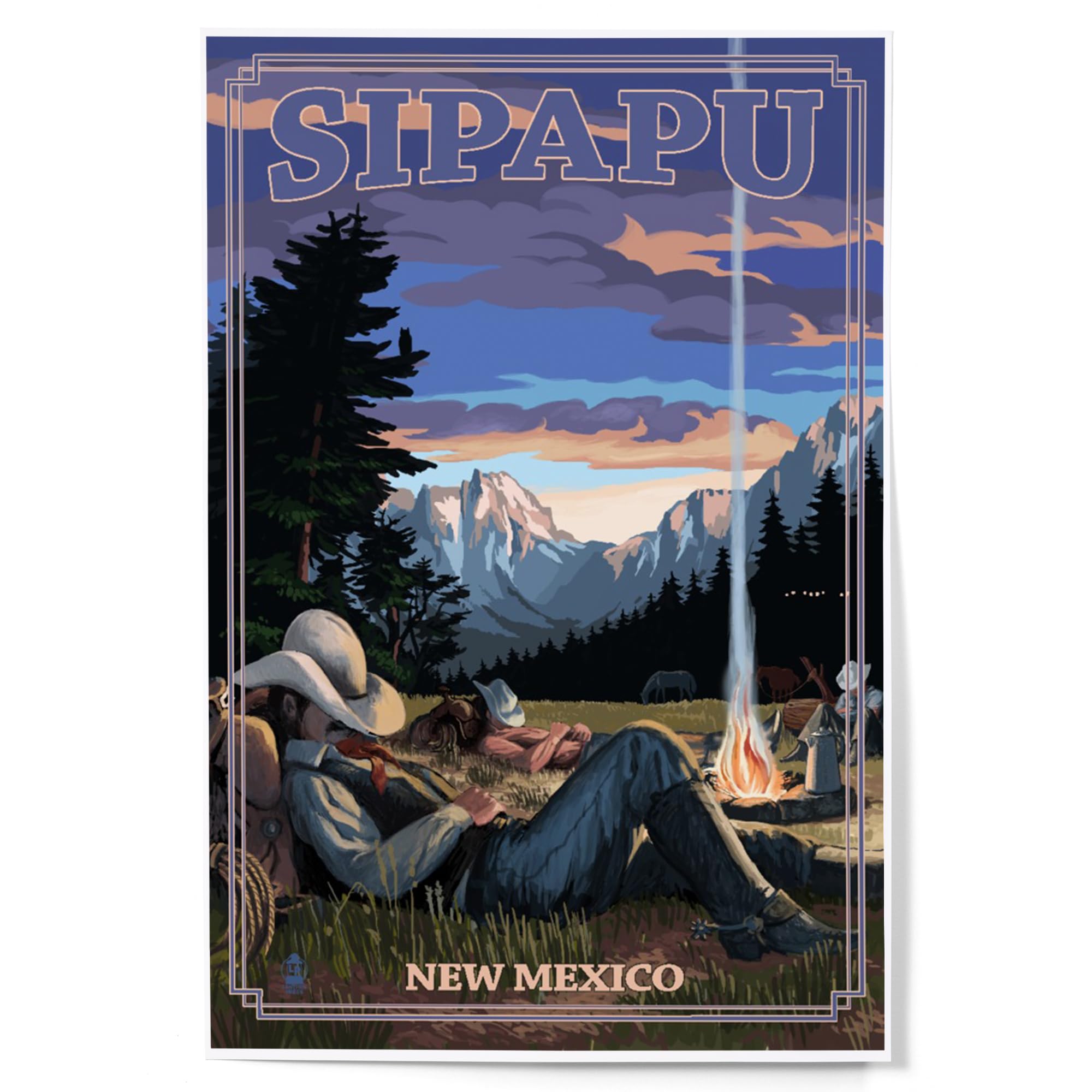 Lantern Press 12x18 Inch Sipapu New Mexico Cowboy Camping Night Scene Art Print - Western Wall Decor for Living Room, Bedroom & Cabin