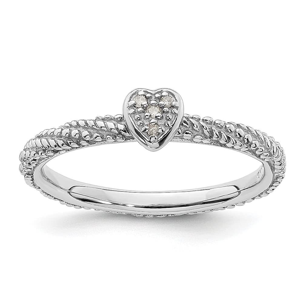 925 Sterling Silver Diamond Heart Stackable Ring for Women - Dainty Love Jewelry Gift for Her, Anniversary, Valentine's Day & Everyday Wear